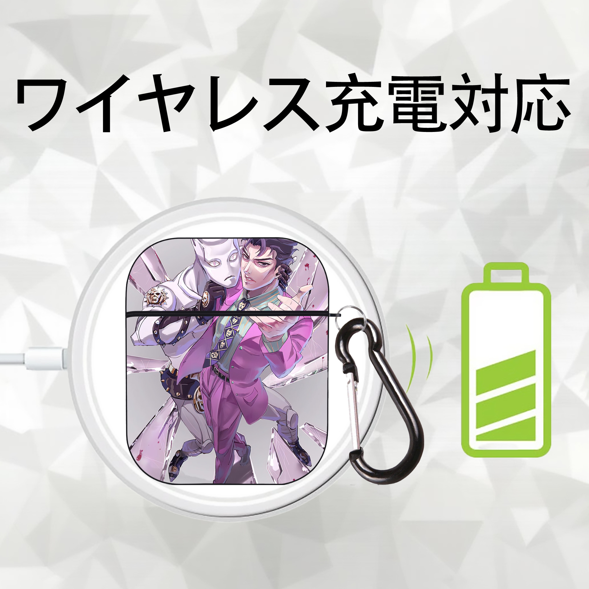 ジョジョの奇妙な冒険 JoJo's Bizarre Adventure AirPods 第2世代保護ケース ハードシェル ブラック 耐衝撃・防指紋・カラビナ付き