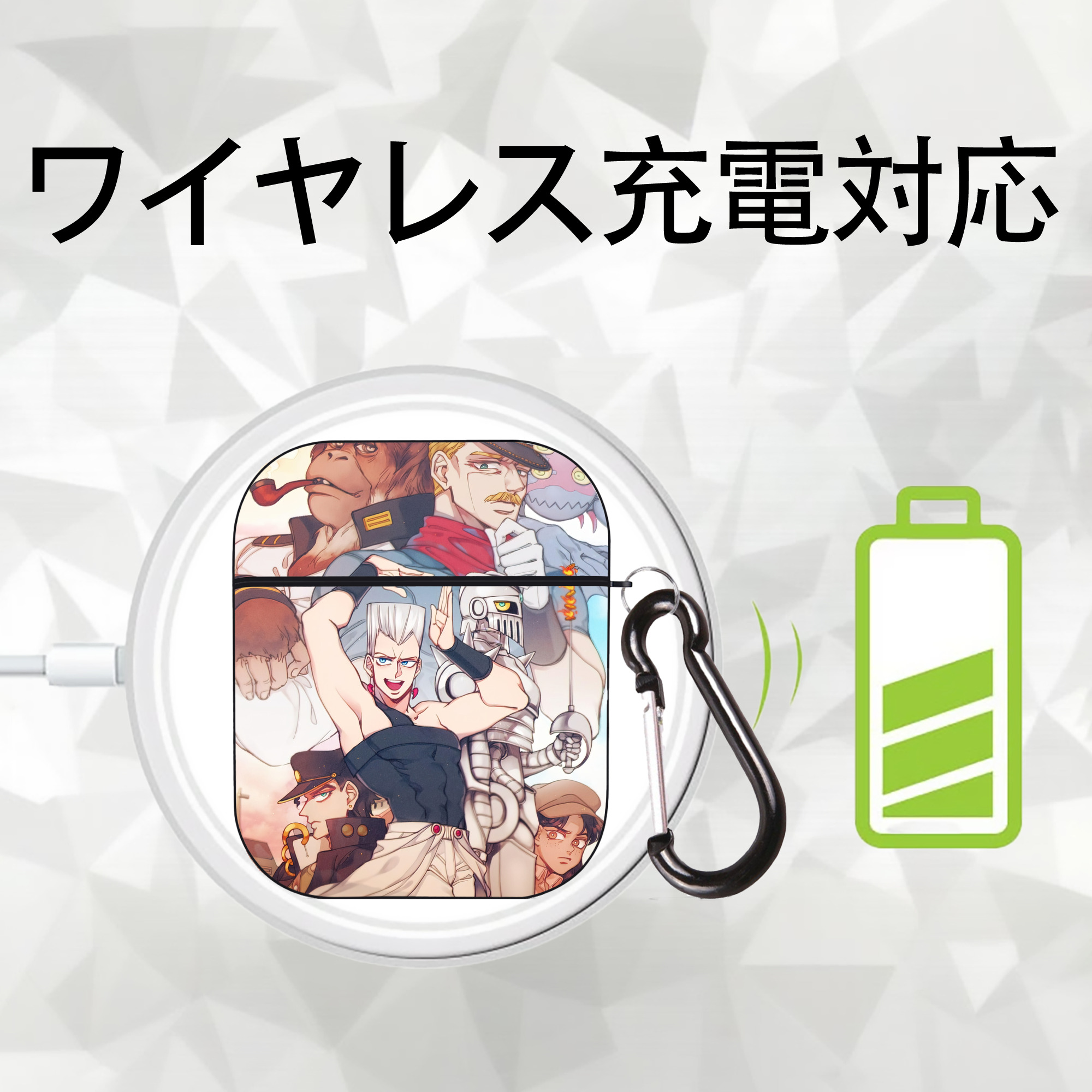 ジョジョの奇妙な冒険 JoJo's Bizarre Adventure AirPods 第2世代保護ケース ハードシェル ブラック 耐衝撃・防指紋・カラビナ付き