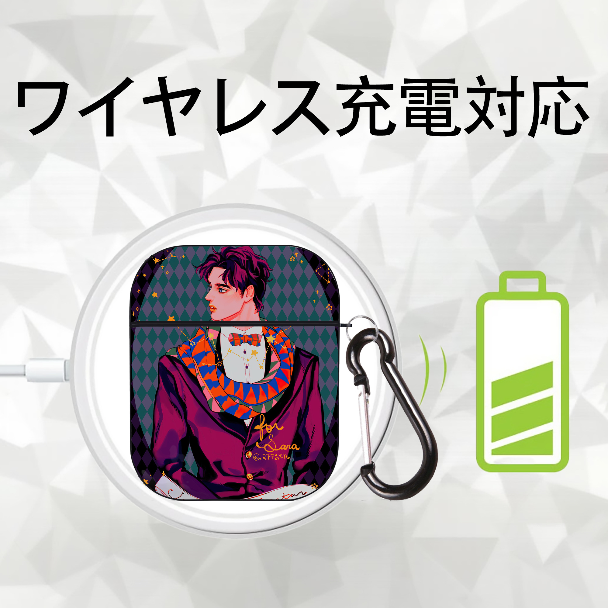 ジョジョの奇妙な冒険 JoJo's Bizarre Adventure AirPods 第2世代保護ケース ハードシェル ブラック 耐衝撃・防指紋・カラビナ付き