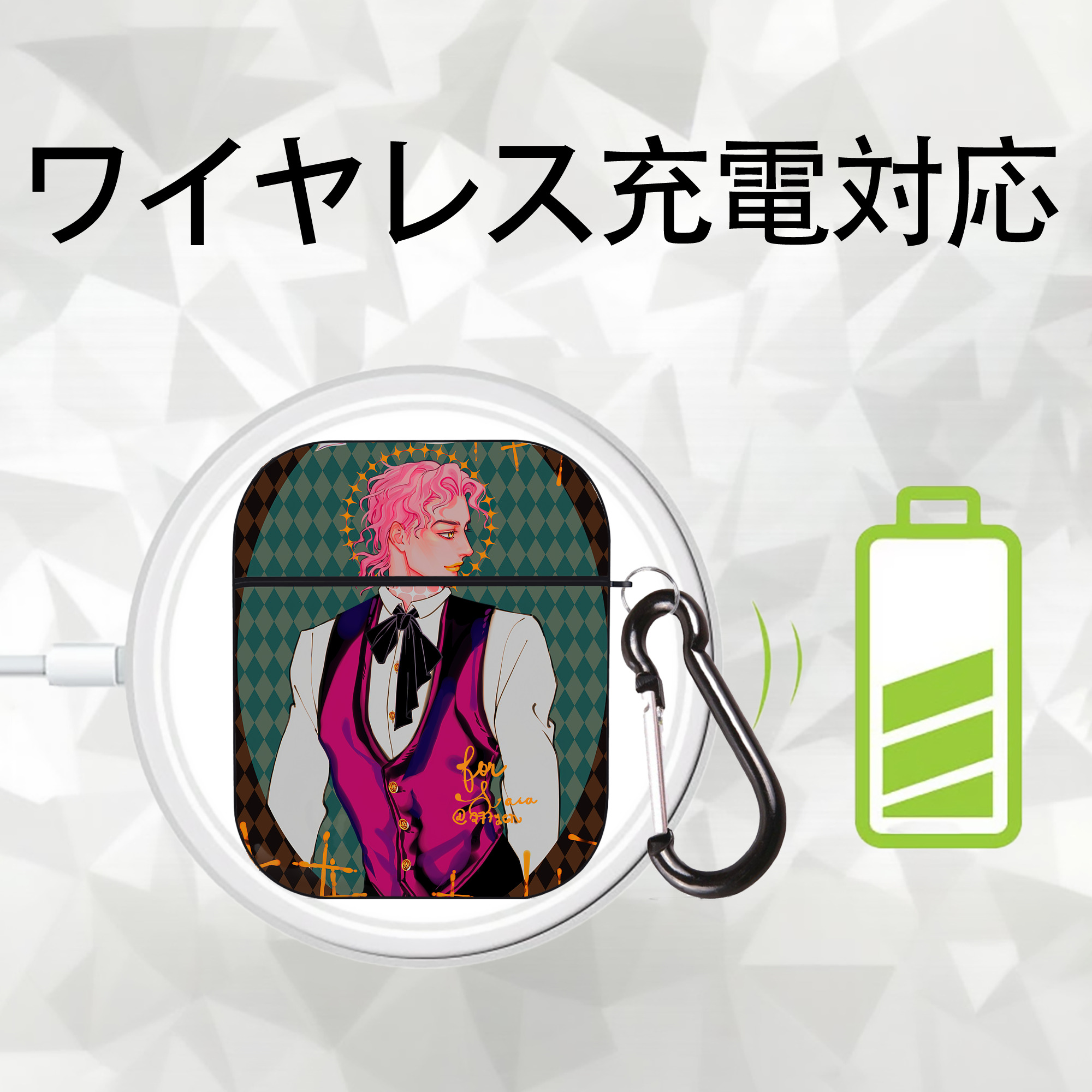 ジョジョの奇妙な冒険 JoJo's Bizarre Adventure AirPods 第2世代保護ケース ハードシェル ブラック 耐衝撃・防指紋・カラビナ付き