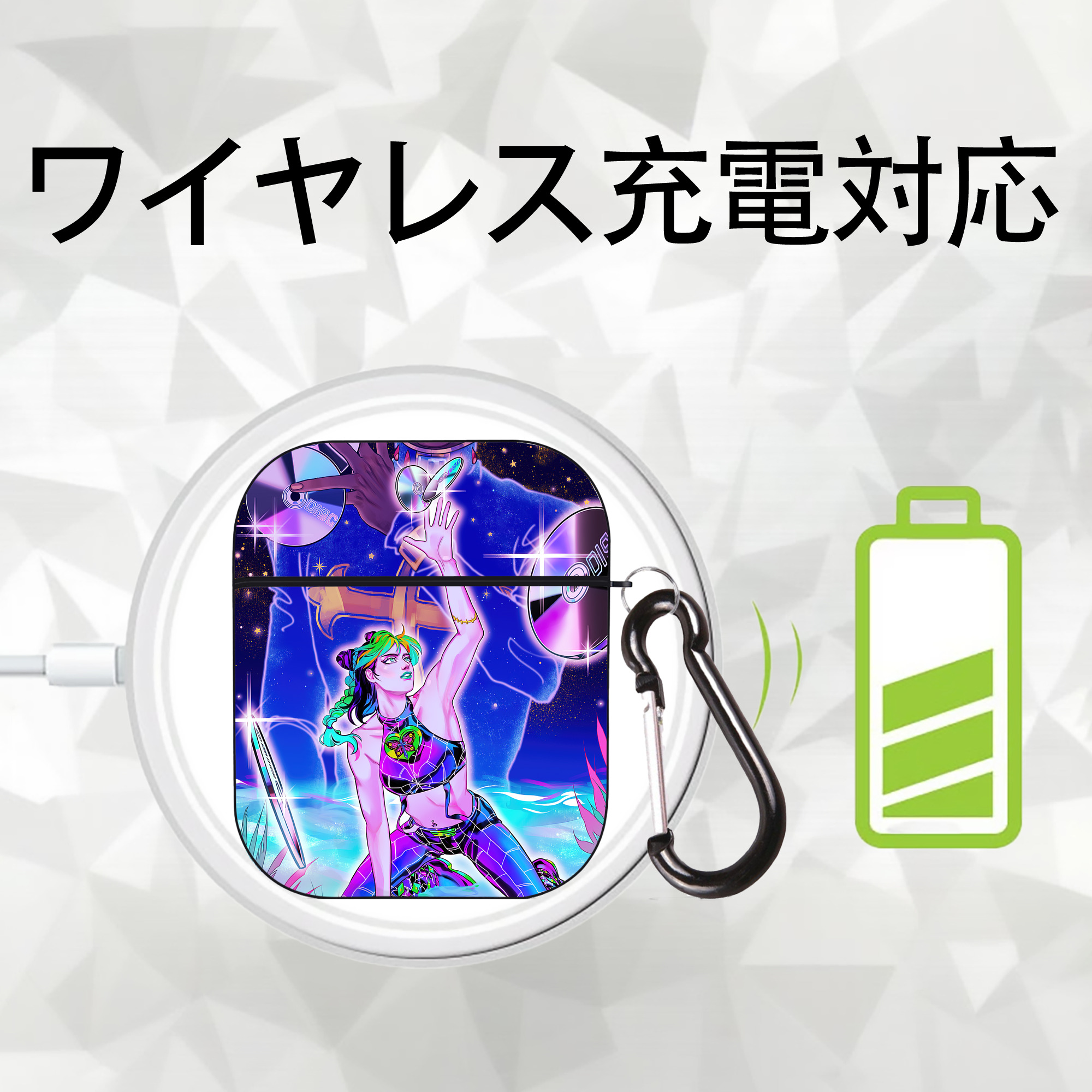 ジョジョの奇妙な冒険 JoJo's Bizarre Adventure AirPods 第2世代保護ケース ハードシェル ブラック 耐衝撃・防指紋・カラビナ付き