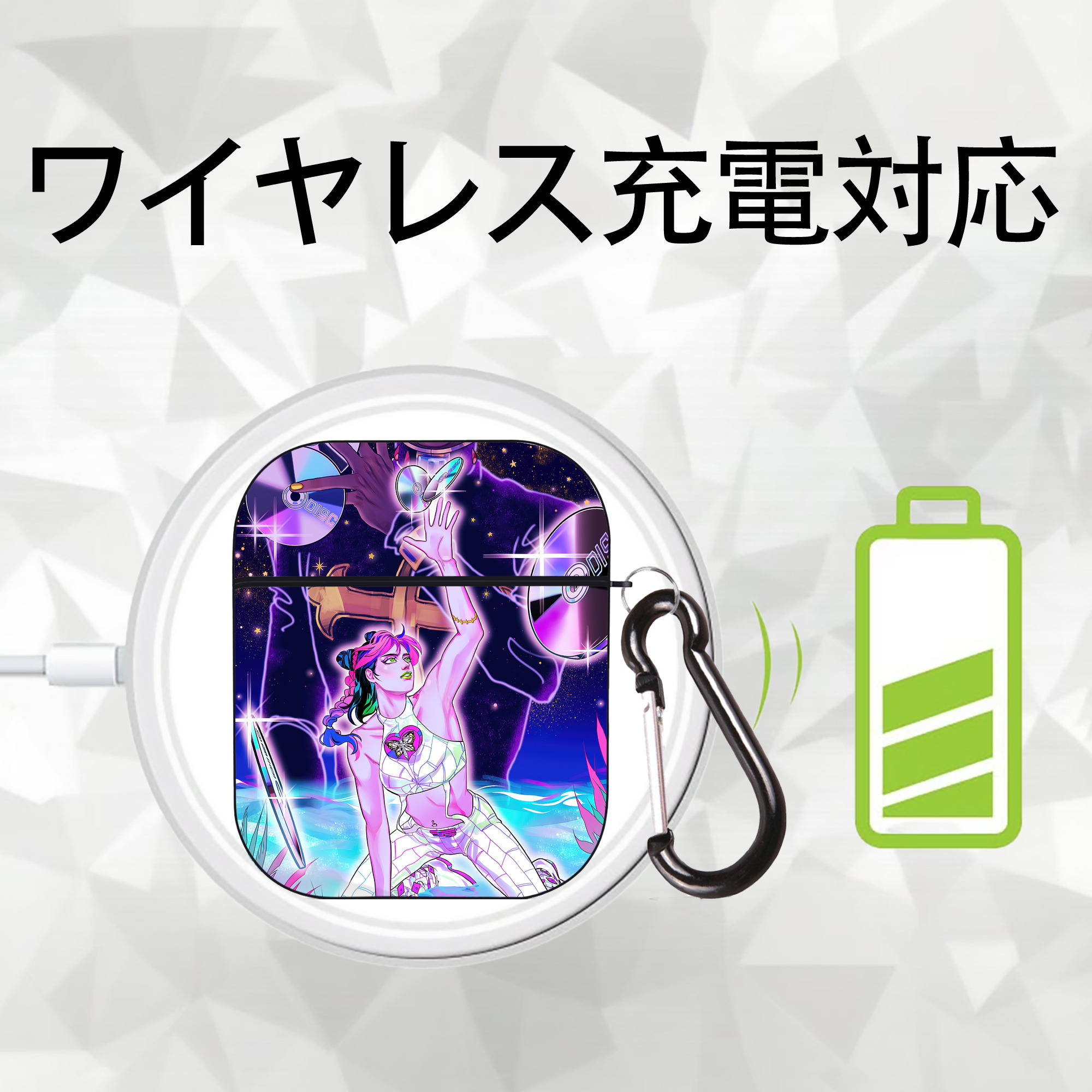 ジョジョの奇妙な冒険 JoJo's Bizarre Adventure AirPods 第2世代保護ケース ハードシェル ブラック 耐衝撃・防指紋・カラビナ付き