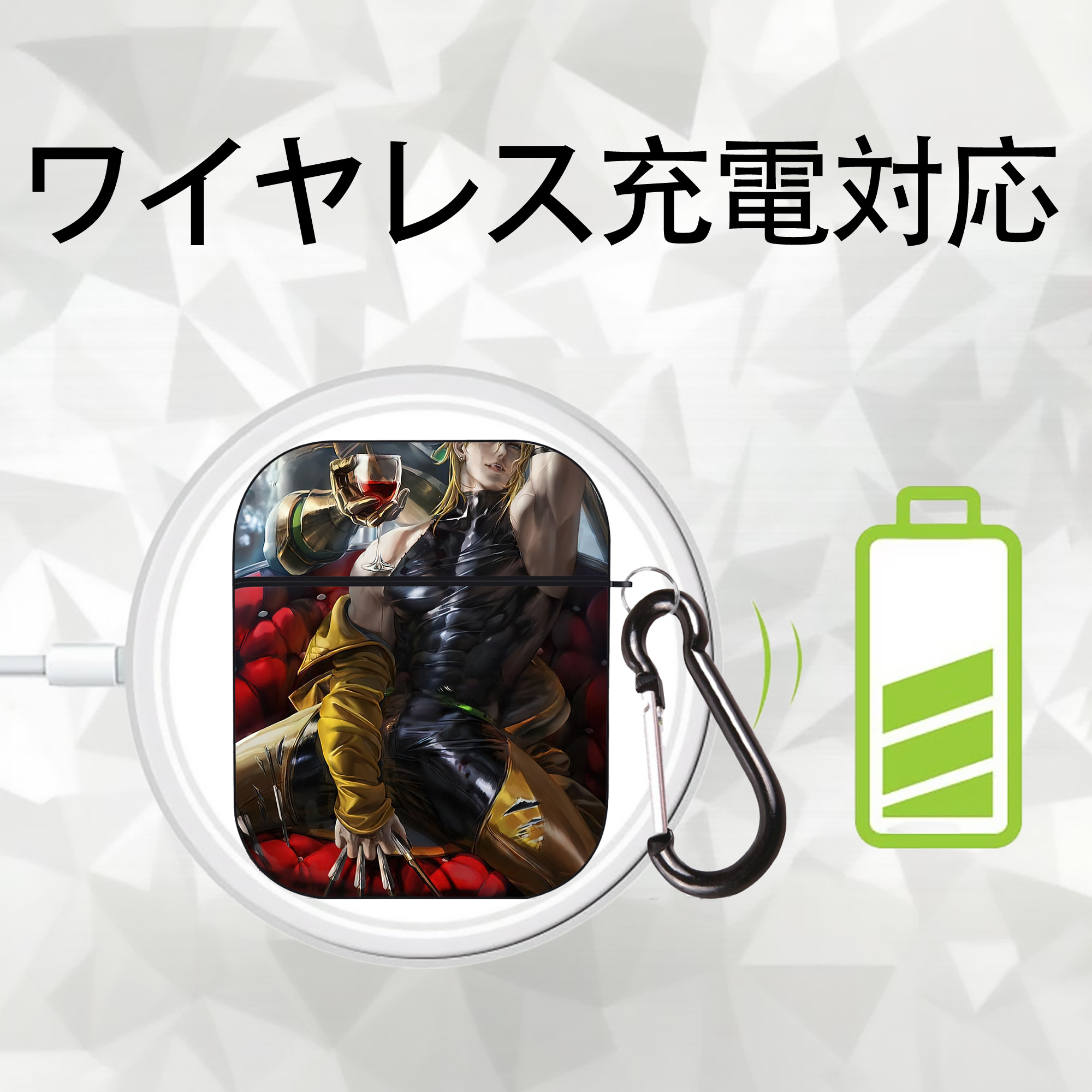 ジョジョの奇妙な冒険 JoJo's Bizarre Adventure AirPods 第2世代保護ケース ハードシェル ブラック 耐衝撃・防指紋・カラビナ付き