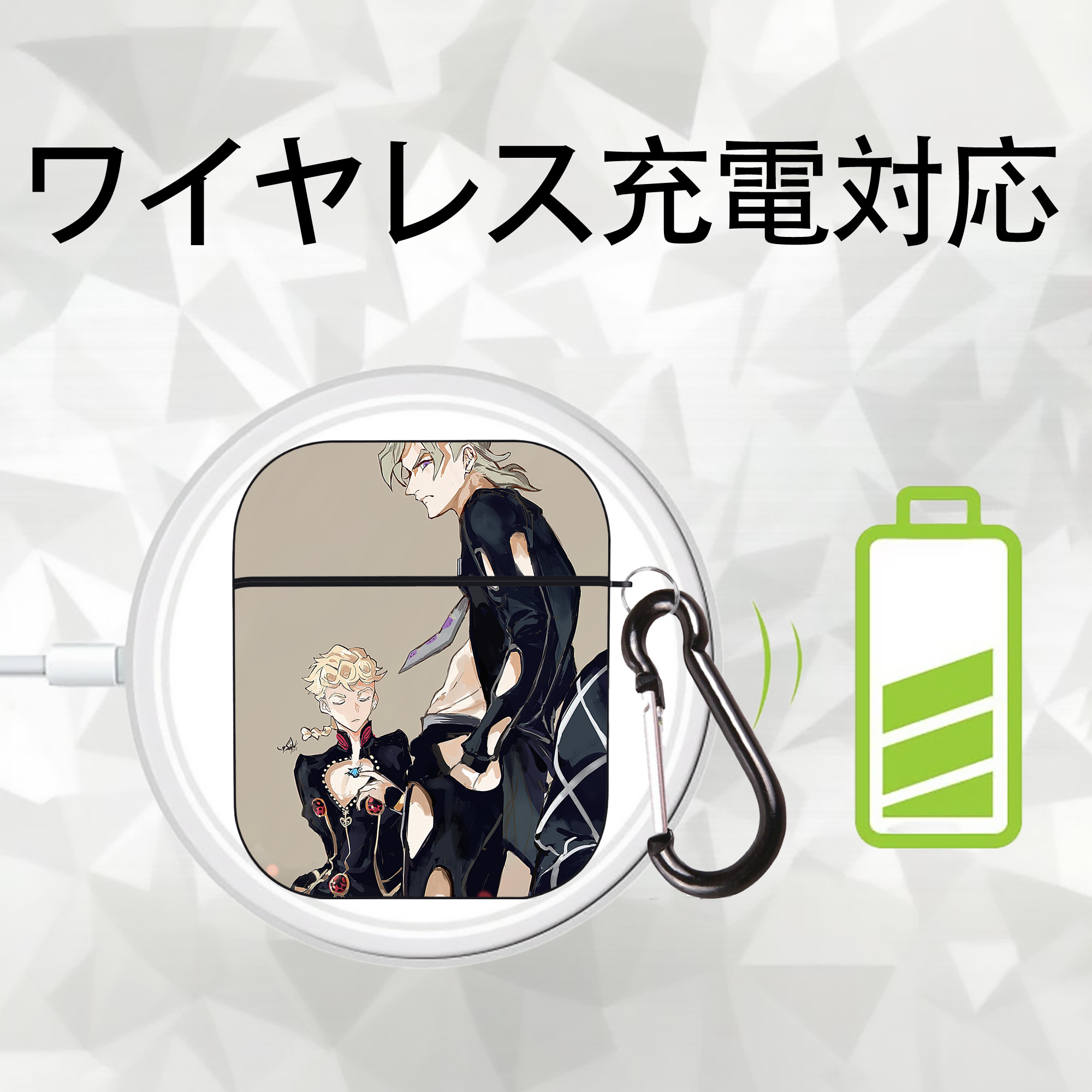 ジョジョの奇妙な冒険 JoJo's Bizarre Adventure AirPods 第2世代保護ケース ハードシェル ブラック 耐衝撃・防指紋・カラビナ付き