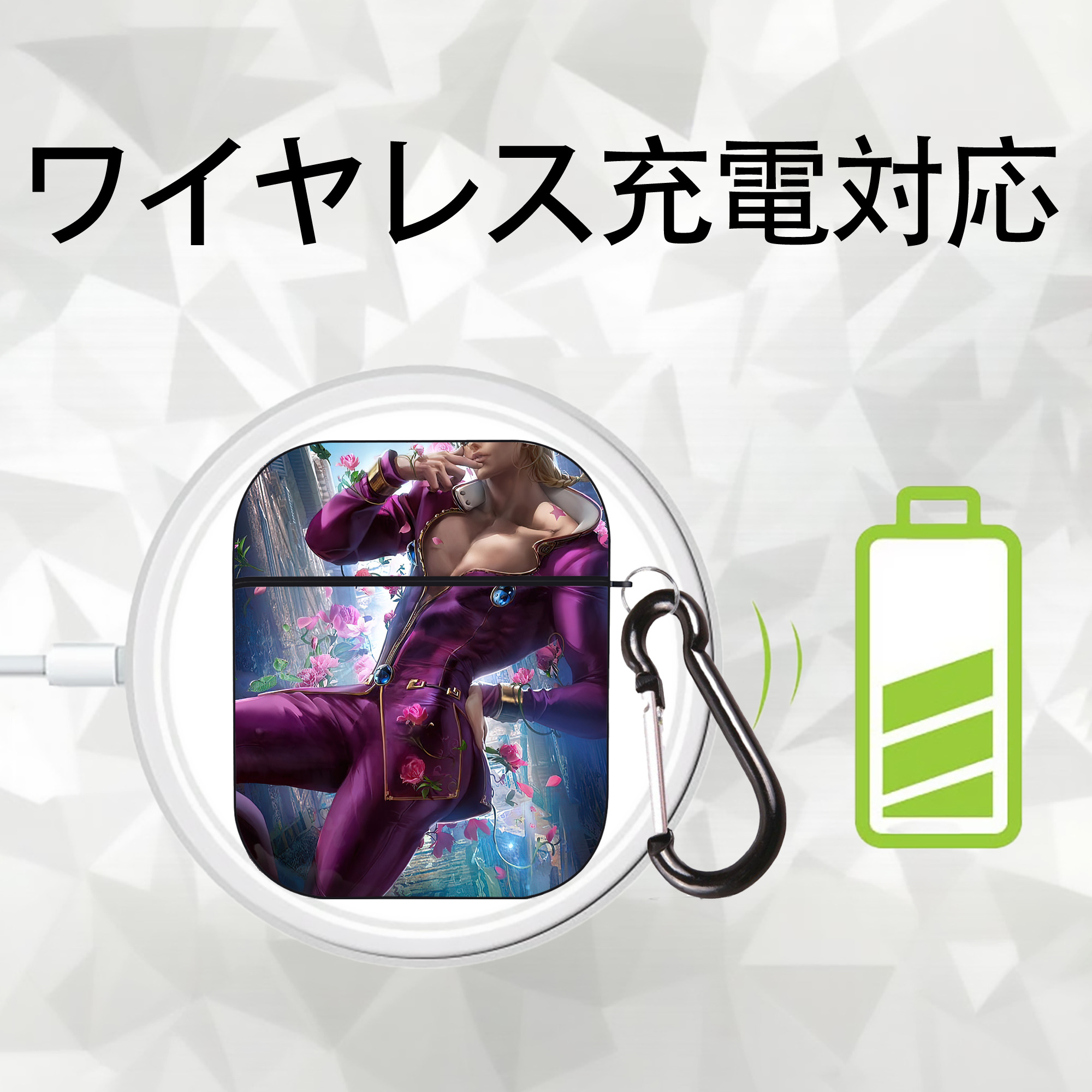 ジョジョの奇妙な冒険 JoJo's Bizarre Adventure AirPods 第2世代保護ケース ハードシェル ブラック 耐衝撃・防指紋・カラビナ付き