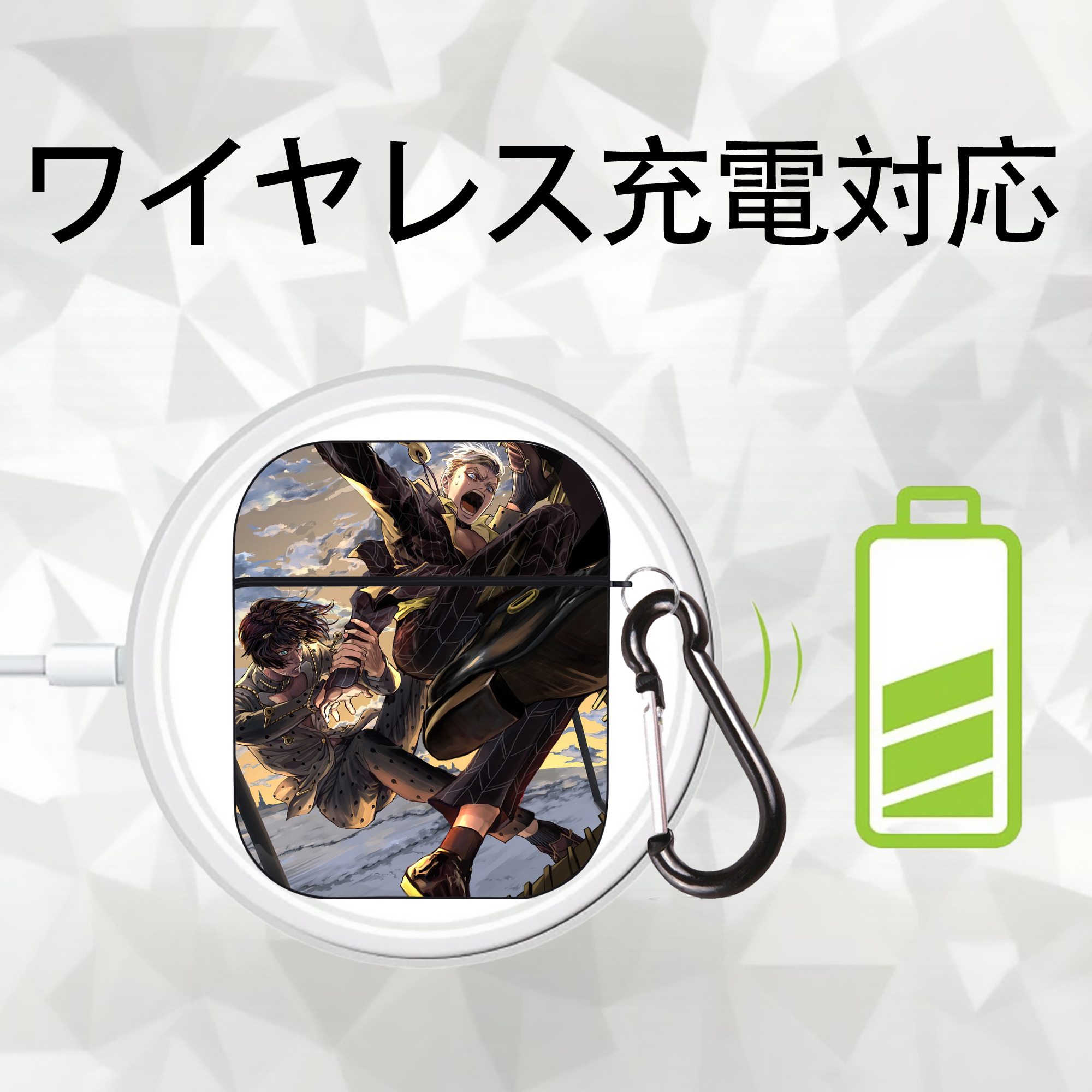 ジョジョの奇妙な冒険 JoJo's Bizarre Adventure AirPods 第2世代保護ケース ハードシェル ブラック 耐衝撃・防指紋・カラビナ付き