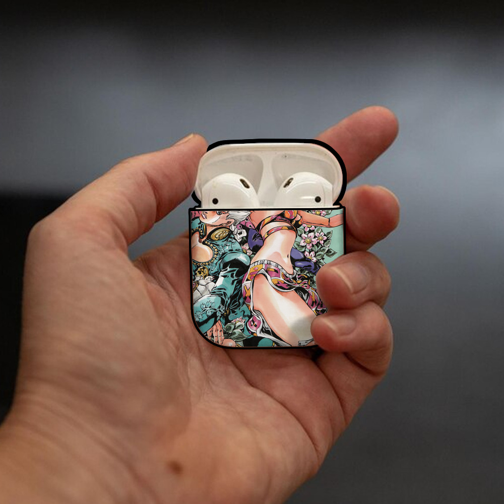 ジョジョの奇妙な冒険 JoJo's Bizarre Adventure AirPods 第2世代保護ケース ハードシェル ブラック 耐衝撃・防指紋・カラビナ付き