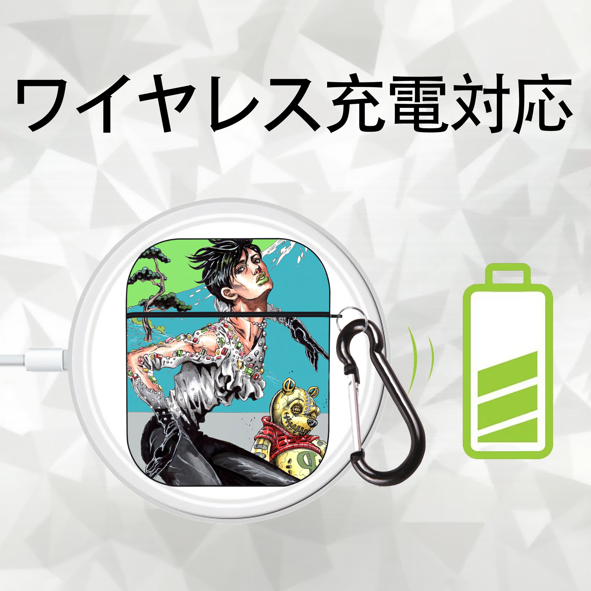 ジョジョの奇妙な冒険 JoJo's Bizarre Adventure AirPods 第2世代保護ケース ハードシェル ブラック 耐衝撃・防指紋・カラビナ付き