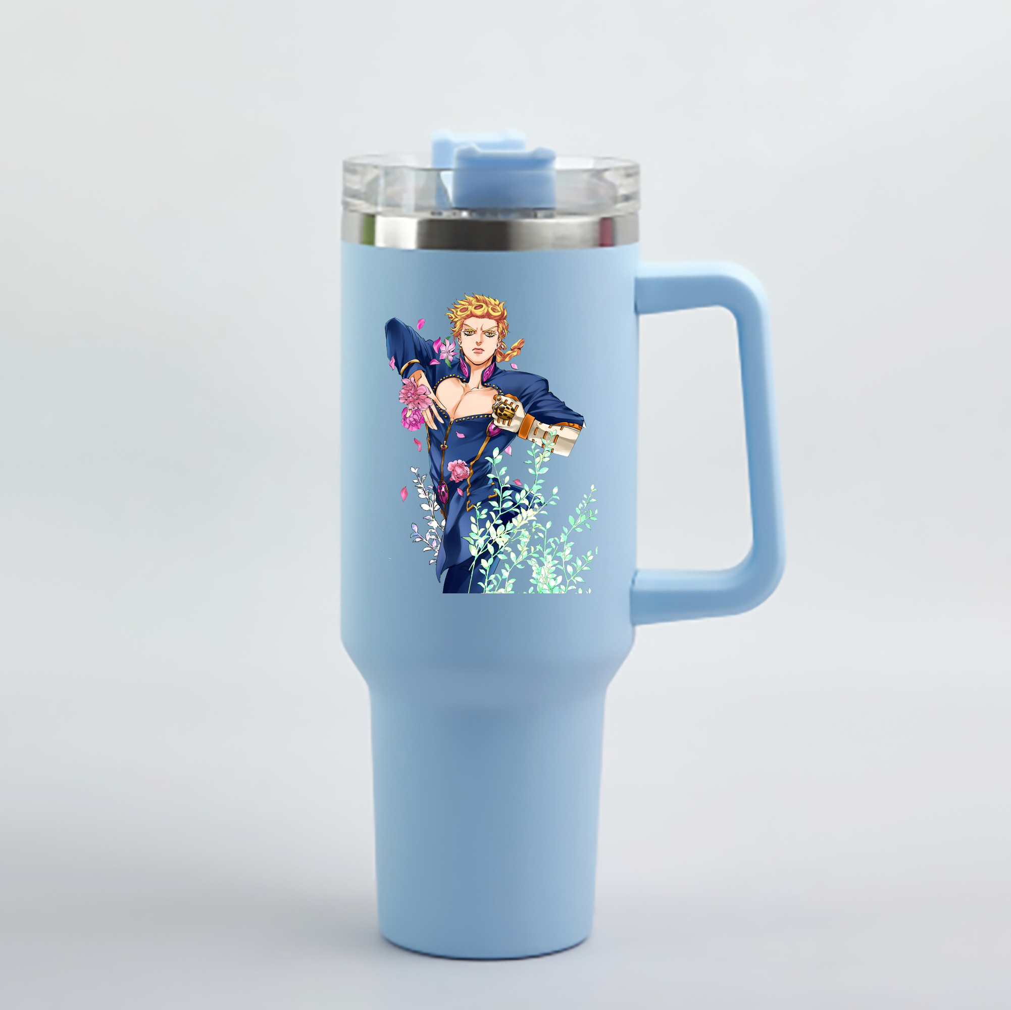 （画像用） ジョジョの奇妙な冒険 ジョルノ?ジョバァーナ JoJo's Bizarre Adventure Giorno Giovanna 1200mL車用タンブラー - クリスタルステッカー（プラスチックストロー付き）