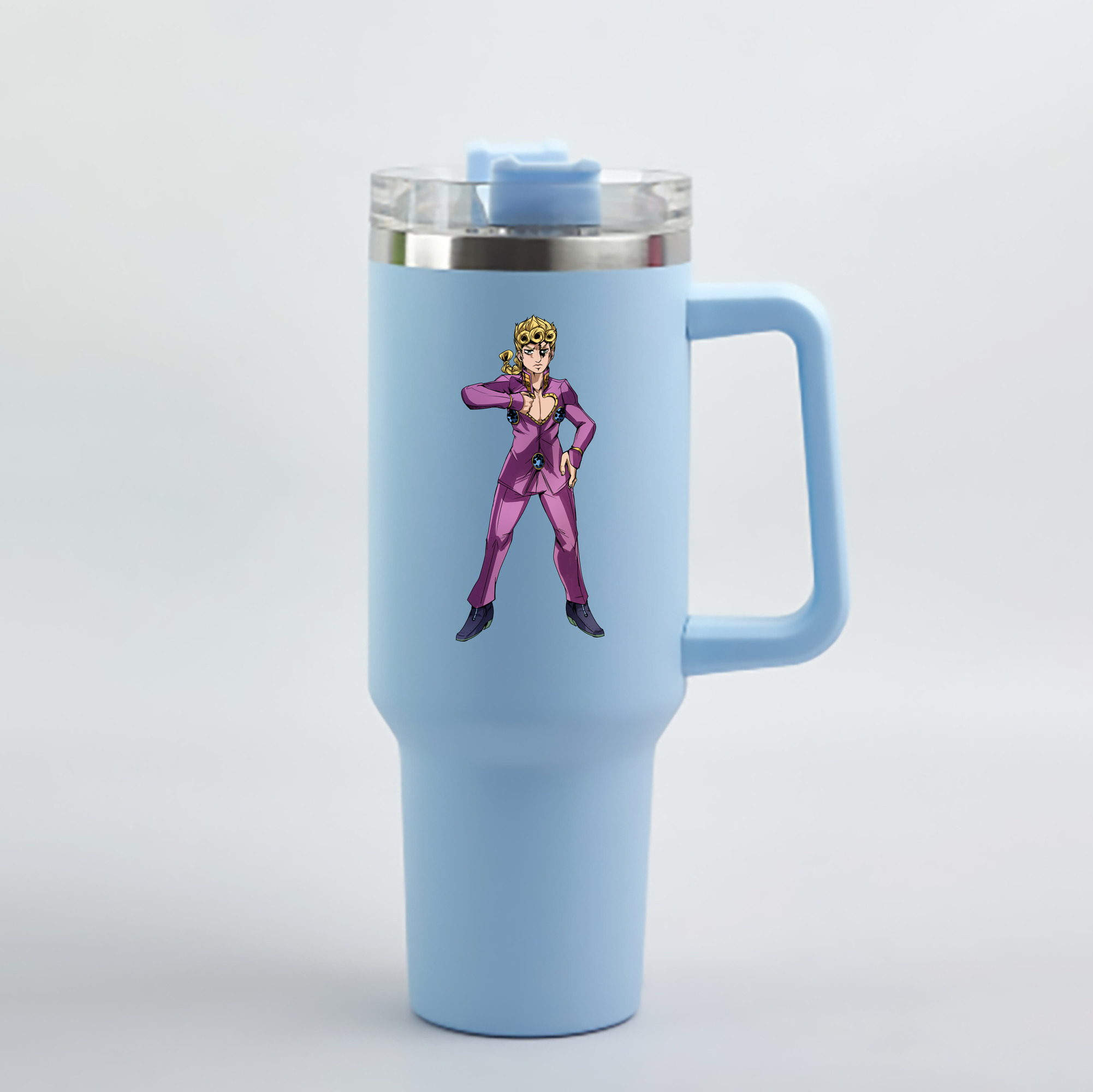 （画像用） ジョジョの奇妙な冒険 ジョルノ?ジョバァーナ JoJo's Bizarre Adventure Giorno Giovanna 1200mL車用タンブラー - クリスタルステッカー（プラスチックストロー付き）