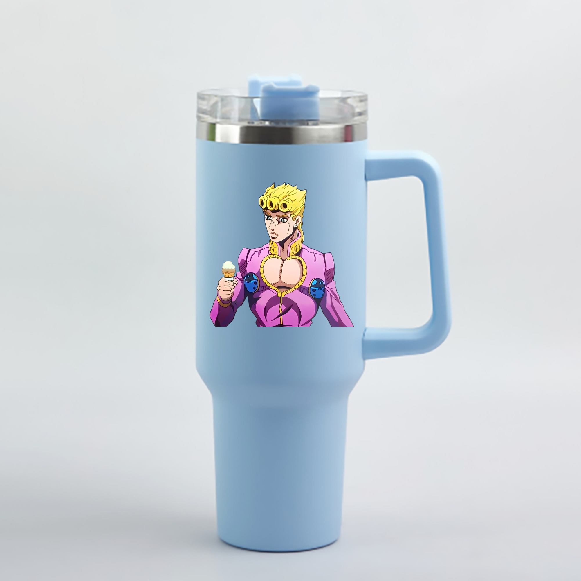 （画像用） ジョジョの奇妙な冒険 ジョルノ?ジョバァーナ JoJo's Bizarre Adventure Giorno Giovanna 1200mL車用タンブラー - クリスタルステッカー（プラスチックストロー付き）