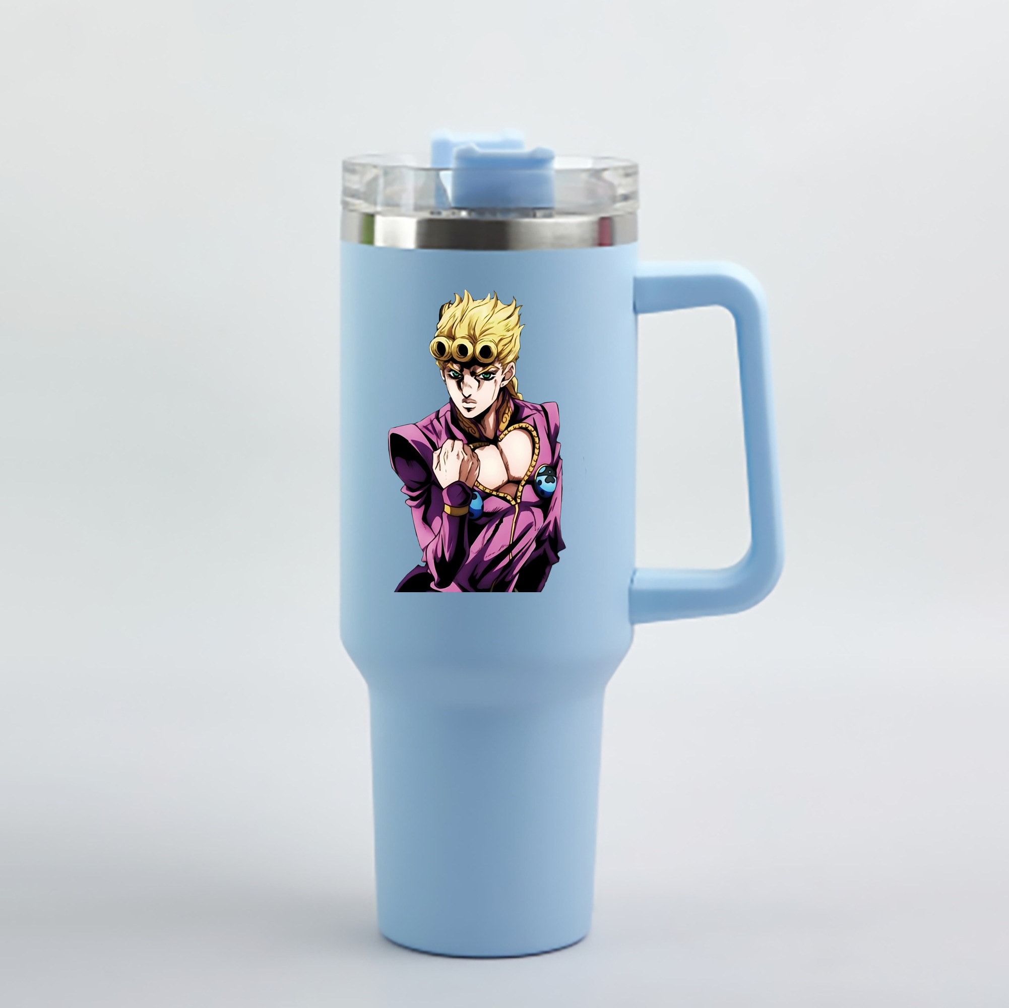 （画像用） ジョジョの奇妙な冒険 ジョルノ?ジョバァーナ JoJo's Bizarre Adventure Giorno Giovanna 1200mL車用タンブラー - クリスタルステッカー（プラスチックストロー付き）