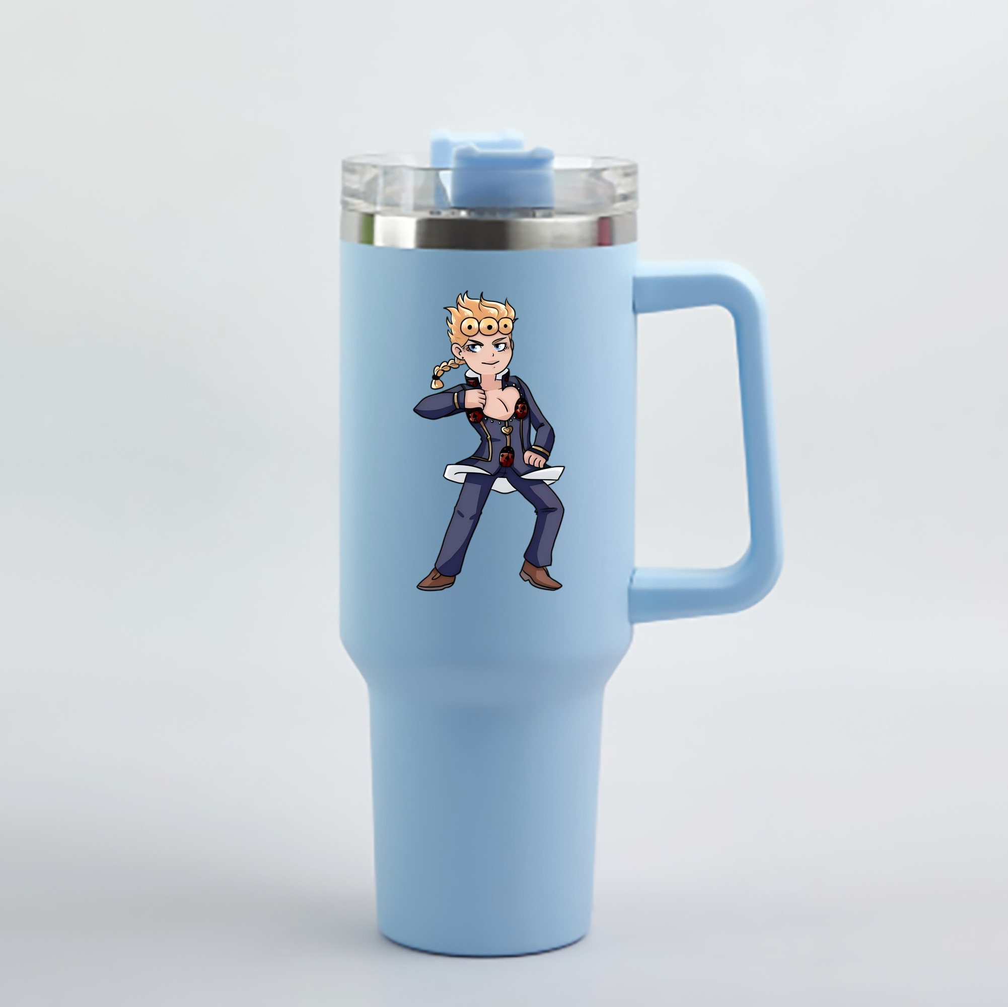 （画像用） ジョジョの奇妙な冒険 ジョルノ?ジョバァーナ JoJo's Bizarre Adventure Giorno Giovanna 1200mL車用タンブラー - クリスタルステッカー（プラスチックストロー付き）