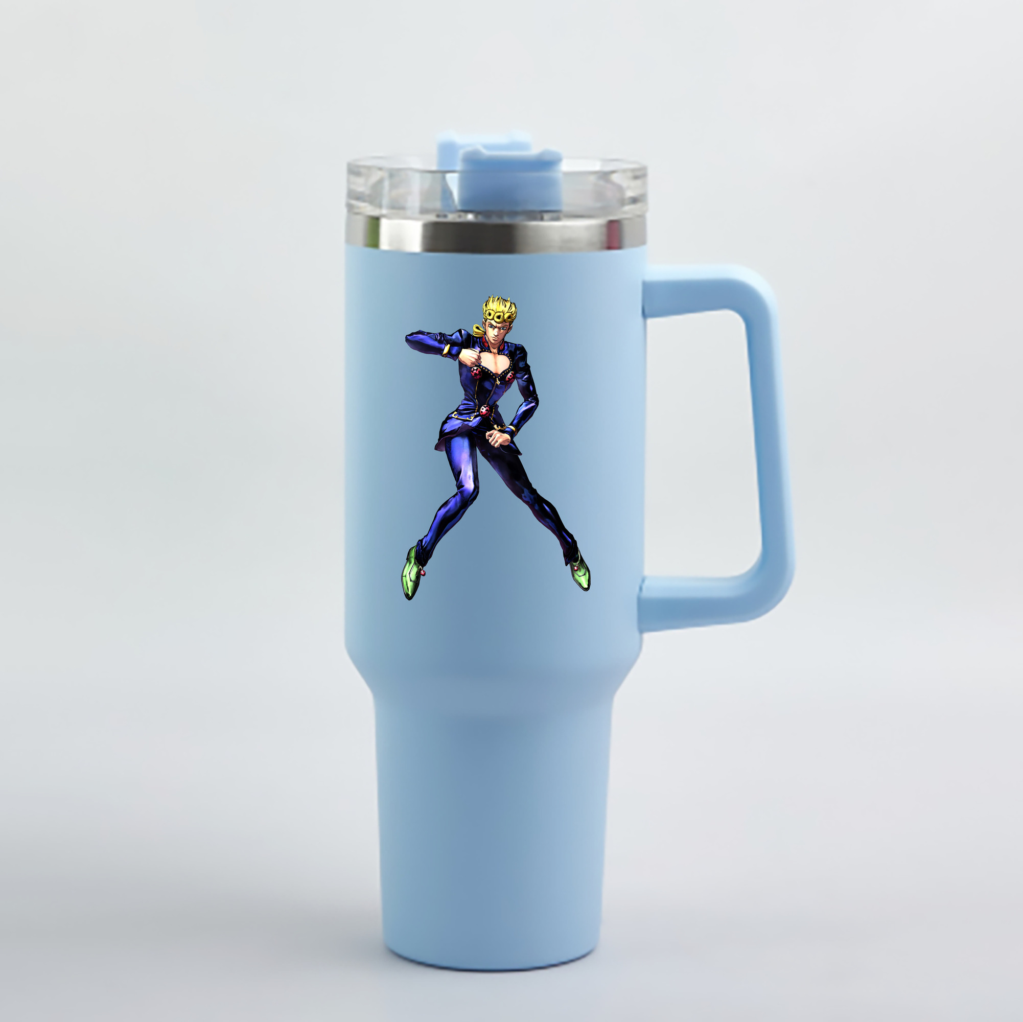 （画像用） ジョジョの奇妙な冒険 ジョルノ?ジョバァーナ JoJo's Bizarre Adventure Giorno Giovanna 1200mL車用タンブラー - クリスタルステッカー（プラスチックストロー付き）