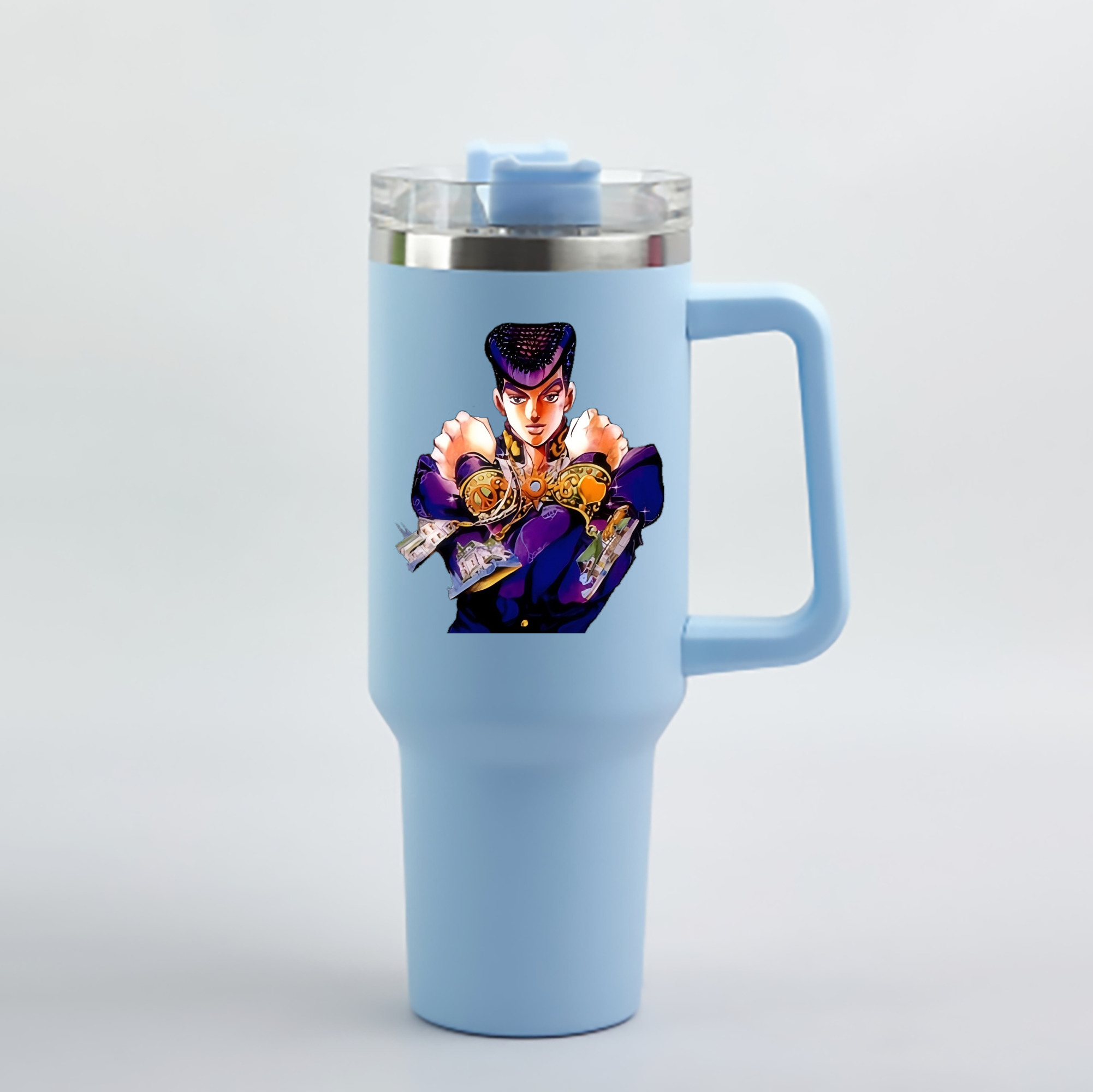 （画像用） ジョジョの奇妙な冒険 ひがしかた じょうすけ JoJo's Bizarre Adventure Higashikata Josuke 1200mL車用タンブラー - クリスタルステッカー（プラスチックストロー付き）