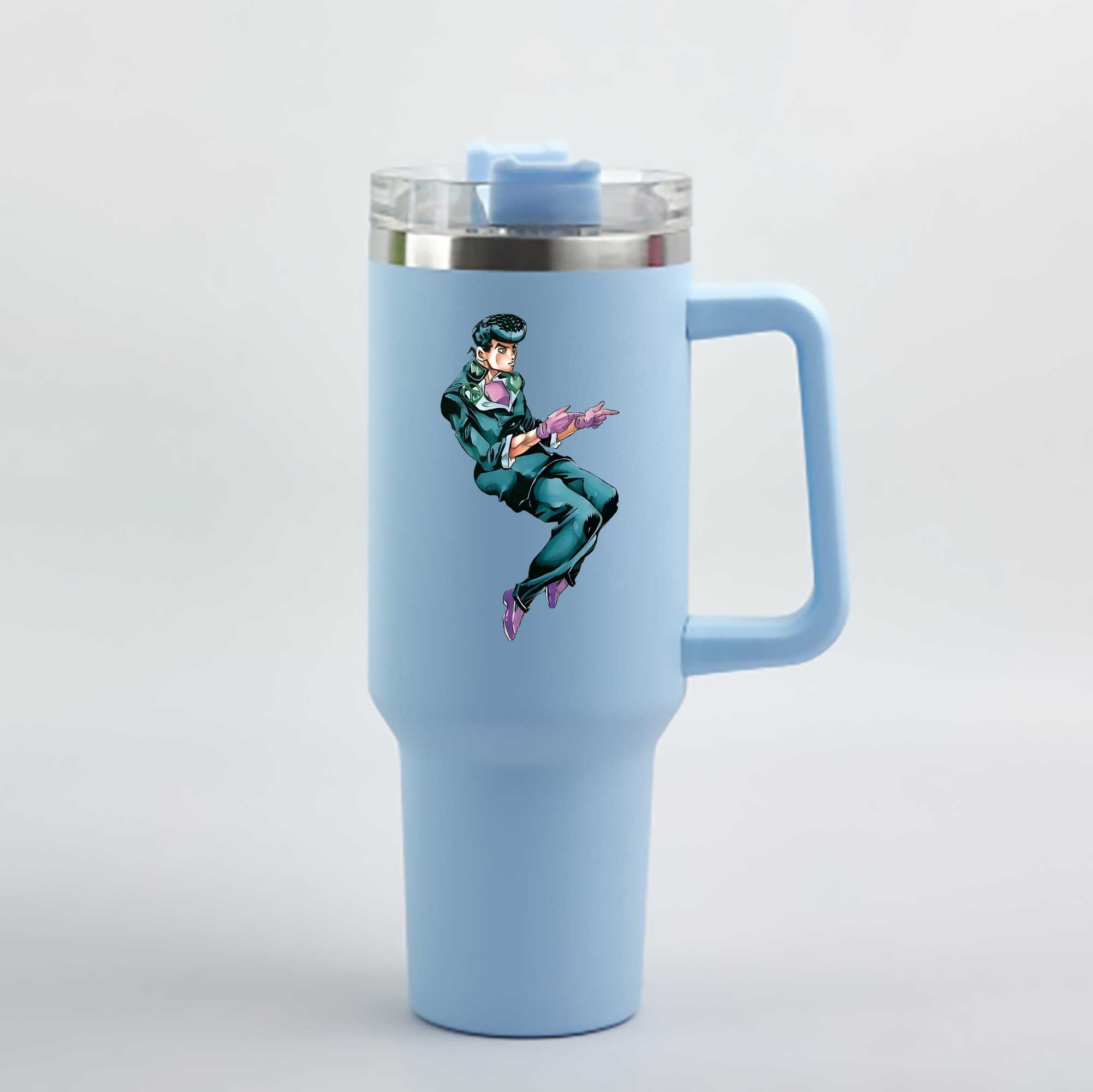 （画像用） ジョジョの奇妙な冒険 ひがしかた じょうすけ JoJo's Bizarre Adventure Higashikata Josuke 1200mL車用タンブラー - クリスタルステッカー（プラスチックストロー付き）