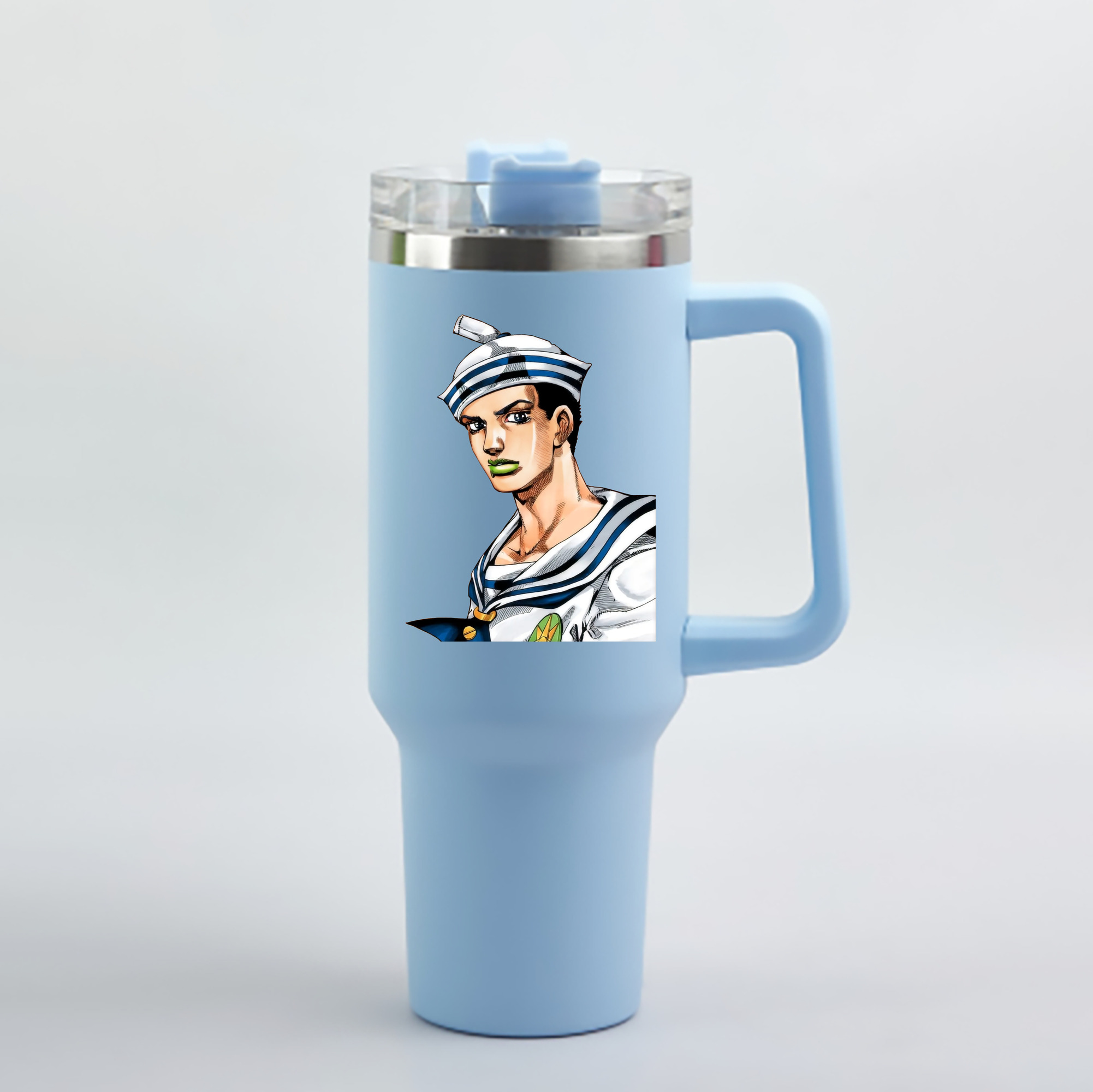 （画像用） ジョジョの奇妙な冒険 東方定助 JoJo's Bizarre Adventure Higashikata Josuke 1200mL車用タンブラー - クリスタルステッカー（プラスチックストロー付き）