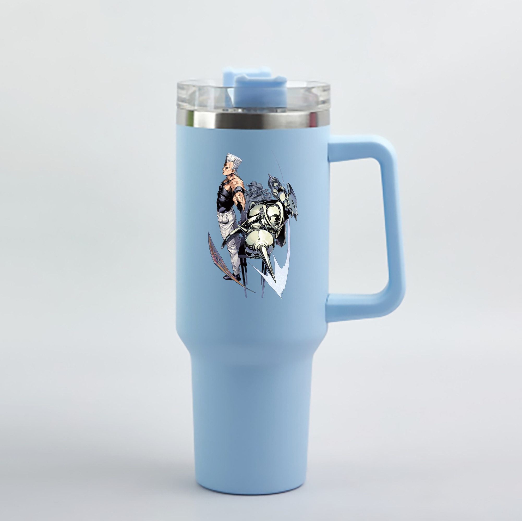 （画像用） ジョジョの奇妙な冒険 ジャン＝ピエール?ポルナレフ JoJo's Bizarre Adventure Jan Pierre Polnareff 1200mL車用タンブラー - クリスタルステッカー（プラスチックストロー付き）