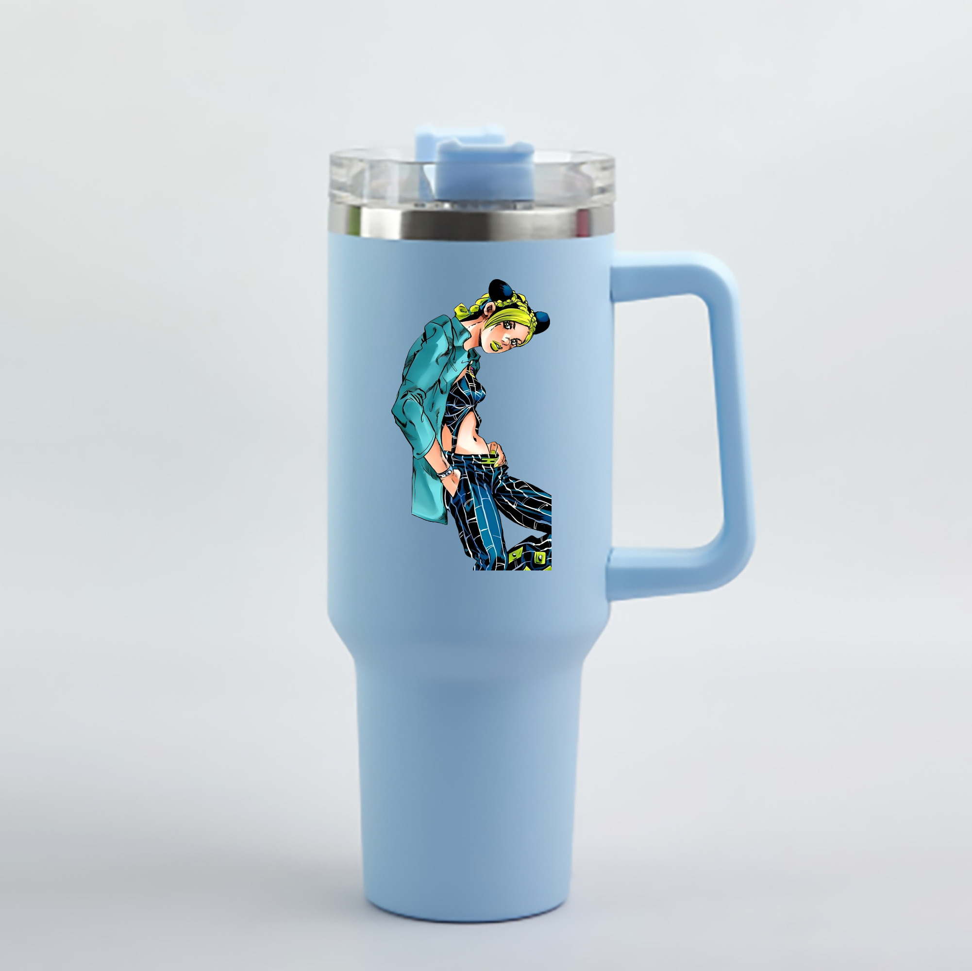 （画像用） "ジョジョの奇妙な冒険 くうじょう ジョリーン JoJo's Bizarre Adventure Jolyne Cujoh " 1200mL車用タンブラー - クリスタルステッカー（プラスチックストロー付き）