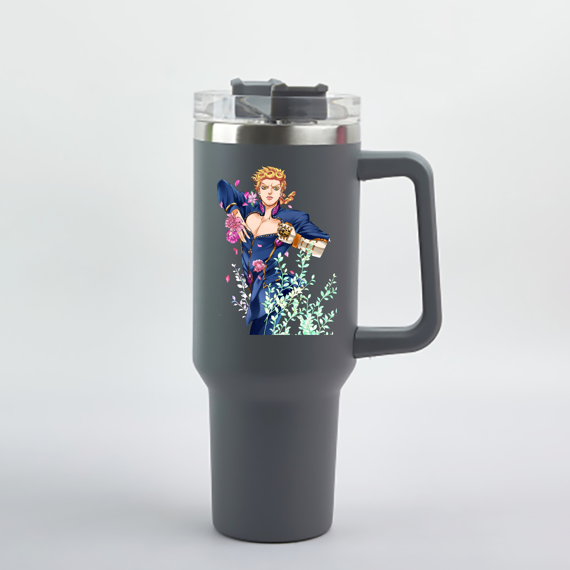 （画像用） ジョジョの奇妙な冒険 ジョルノ?ジョバァーナ JoJo's Bizarre Adventure Giorno Giovanna 1200mL車用タンブラー - クリスタルステッカー（プラスチックストロー付き）