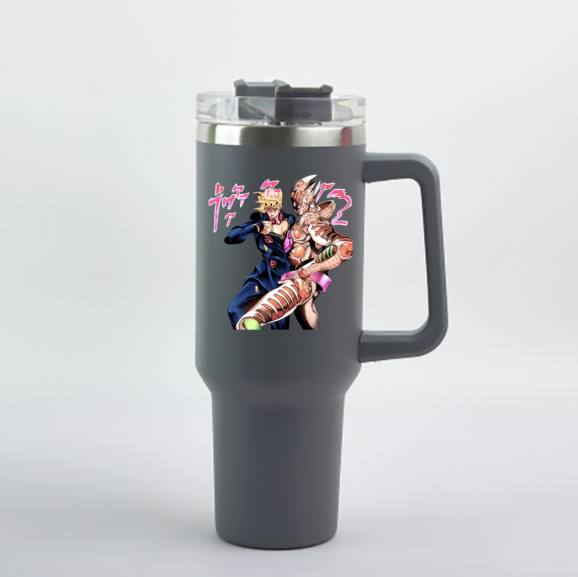 （画像用） ジョジョの奇妙な冒険 ジョルノ?ジョバァーナ JoJo's Bizarre Adventure Giorno Giovanna 1200mL車用タンブラー - クリスタルステッカー（プラスチックストロー付き）