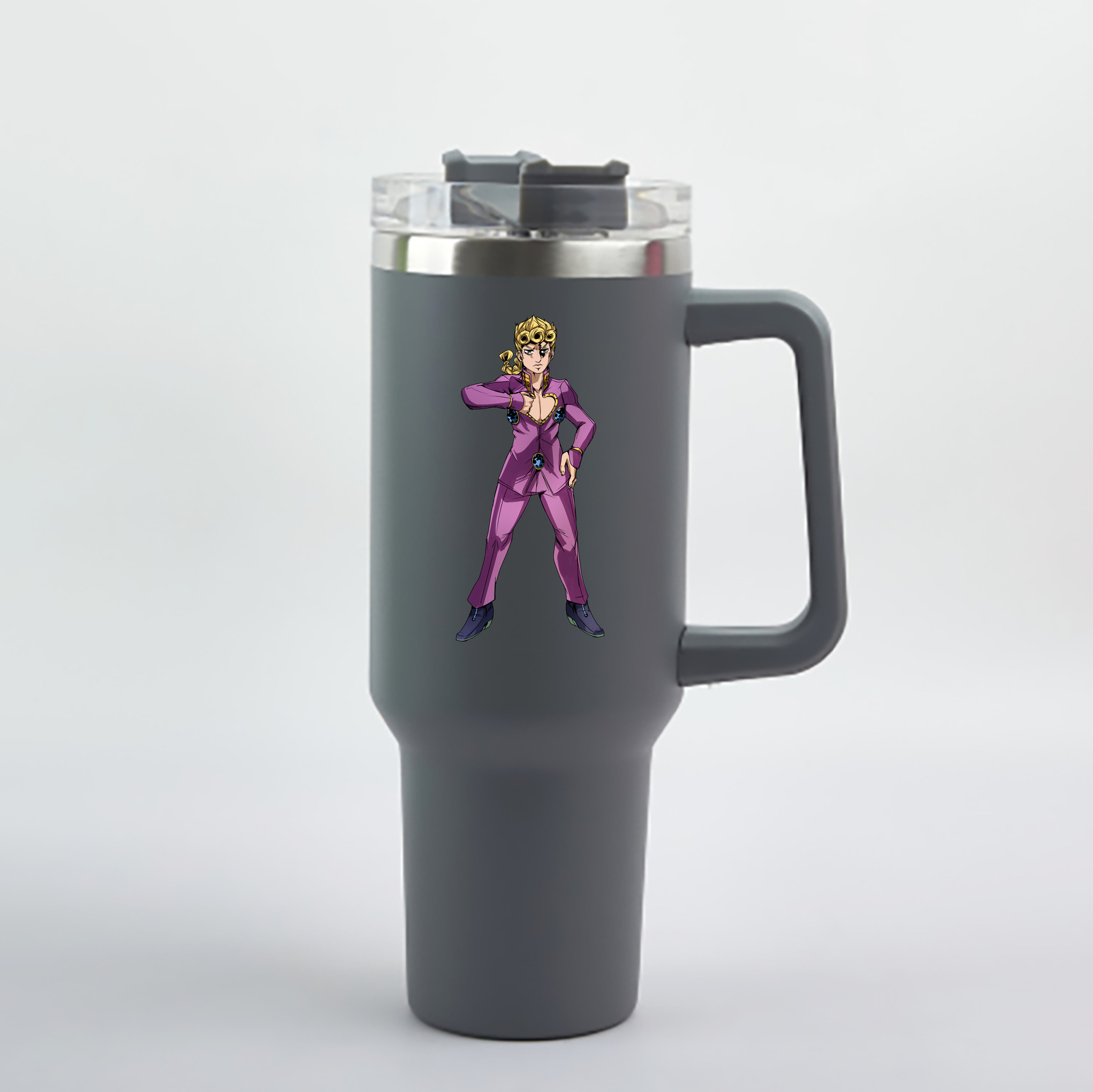 （画像用） ジョジョの奇妙な冒険 ジョルノ?ジョバァーナ JoJo's Bizarre Adventure Giorno Giovanna 1200mL車用タンブラー - クリスタルステッカー（プラスチックストロー付き）