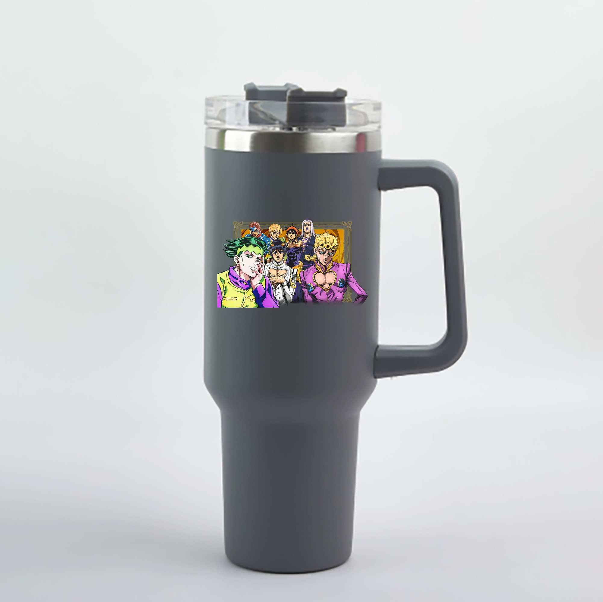 （画像用） ジョジョの奇妙な冒険 ジョルノ?ジョバァーナ JoJo's Bizarre Adventure Giorno Giovanna 1200mL車用タンブラー - クリスタルステッカー（プラスチックストロー付き）