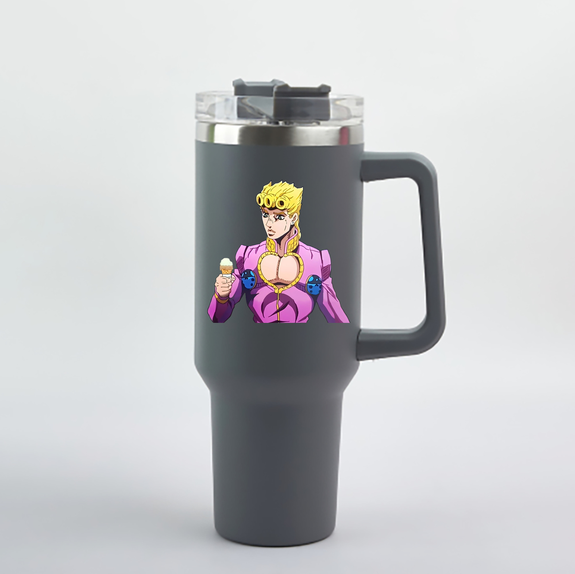 （画像用） ジョジョの奇妙な冒険 ジョルノ?ジョバァーナ JoJo's Bizarre Adventure Giorno Giovanna 1200mL車用タンブラー - クリスタルステッカー（プラスチックストロー付き）