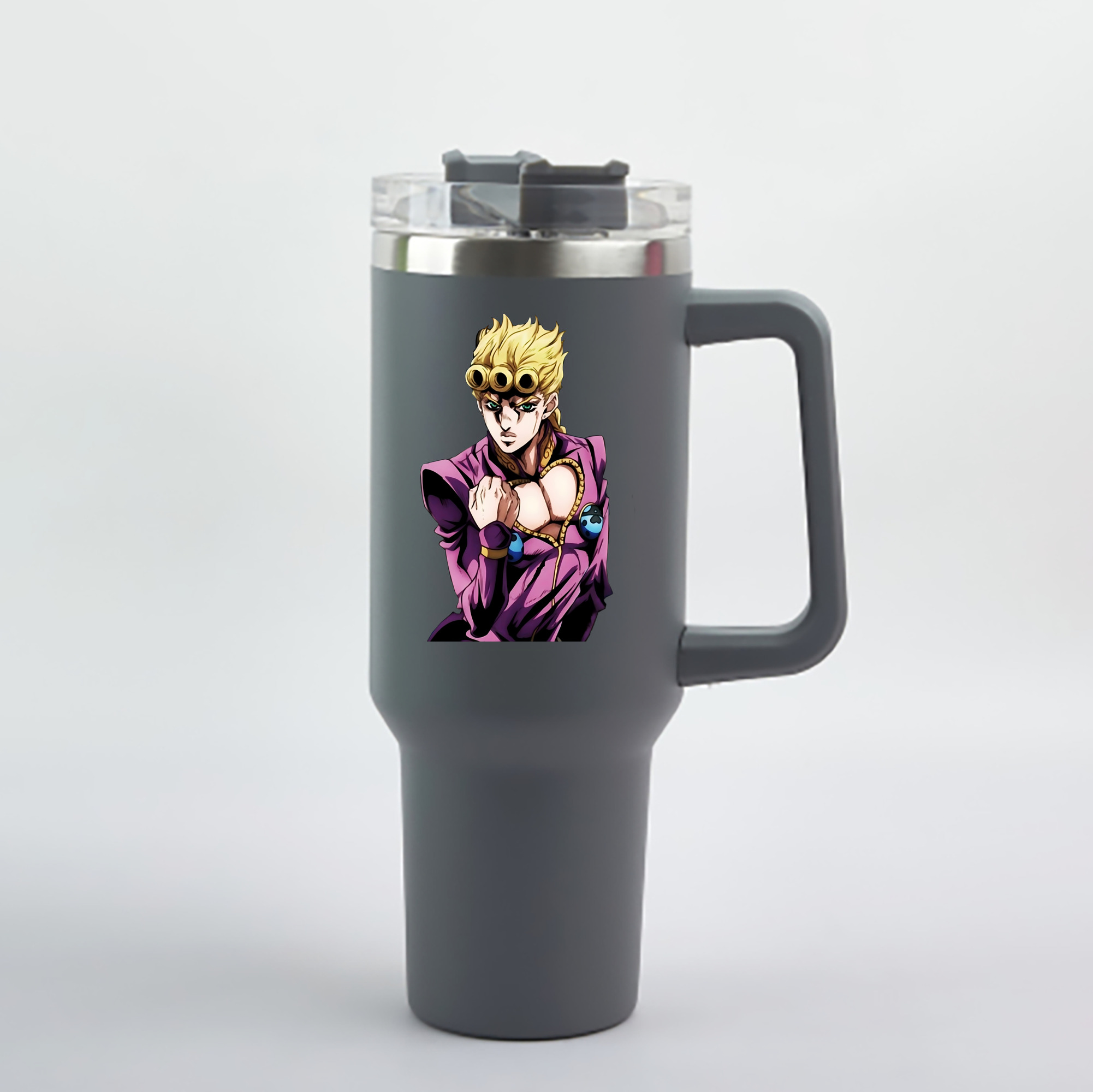 （画像用） ジョジョの奇妙な冒険 ジョルノ?ジョバァーナ JoJo's Bizarre Adventure Giorno Giovanna 1200mL車用タンブラー - クリスタルステッカー（プラスチックストロー付き）
