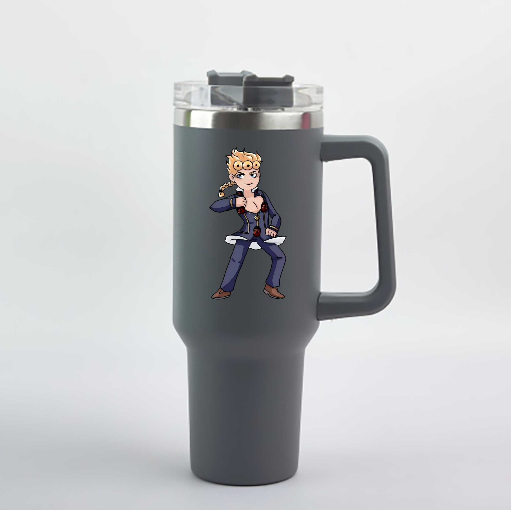 （画像用） ジョジョの奇妙な冒険 ジョルノ?ジョバァーナ JoJo's Bizarre Adventure Giorno Giovanna 1200mL車用タンブラー - クリスタルステッカー（プラスチックストロー付き）