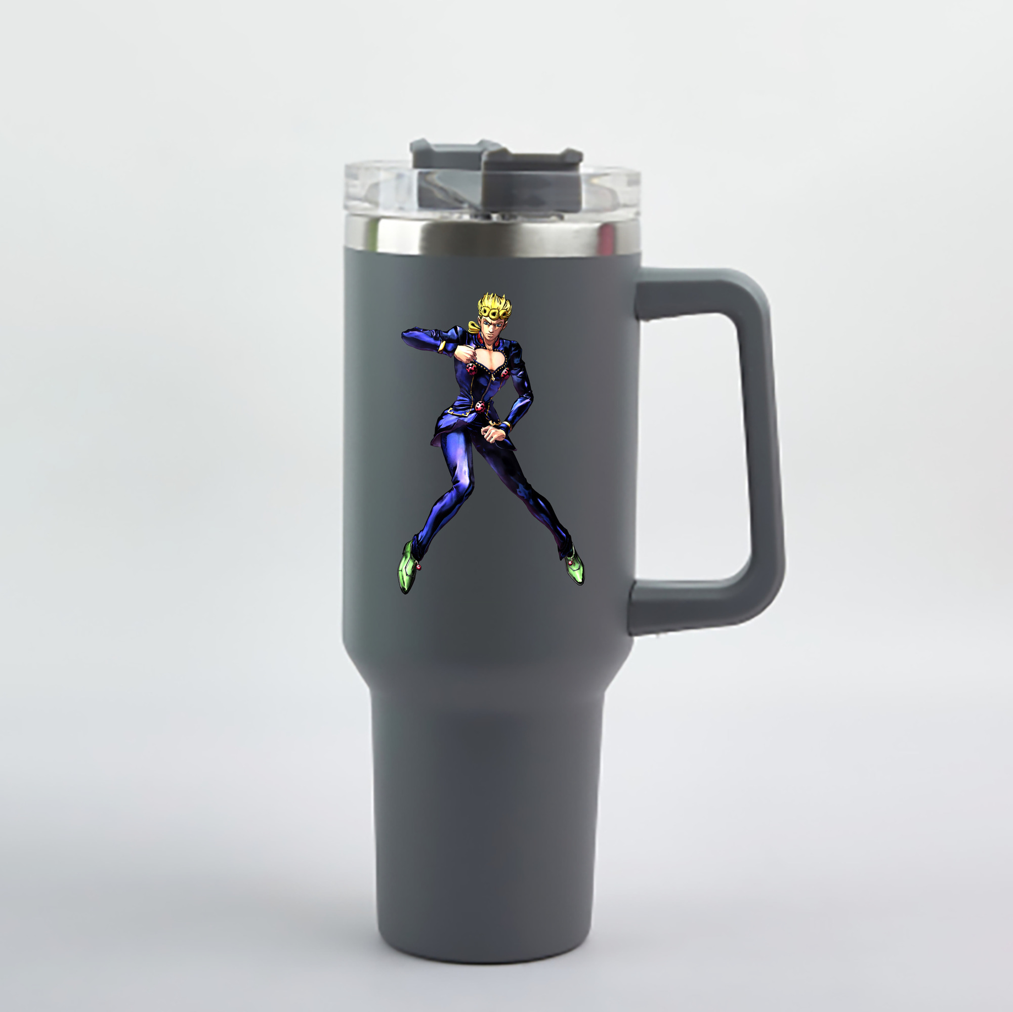 （画像用） ジョジョの奇妙な冒険 ジョルノ?ジョバァーナ JoJo's Bizarre Adventure Giorno Giovanna 1200mL車用タンブラー - クリスタルステッカー（プラスチックストロー付き）