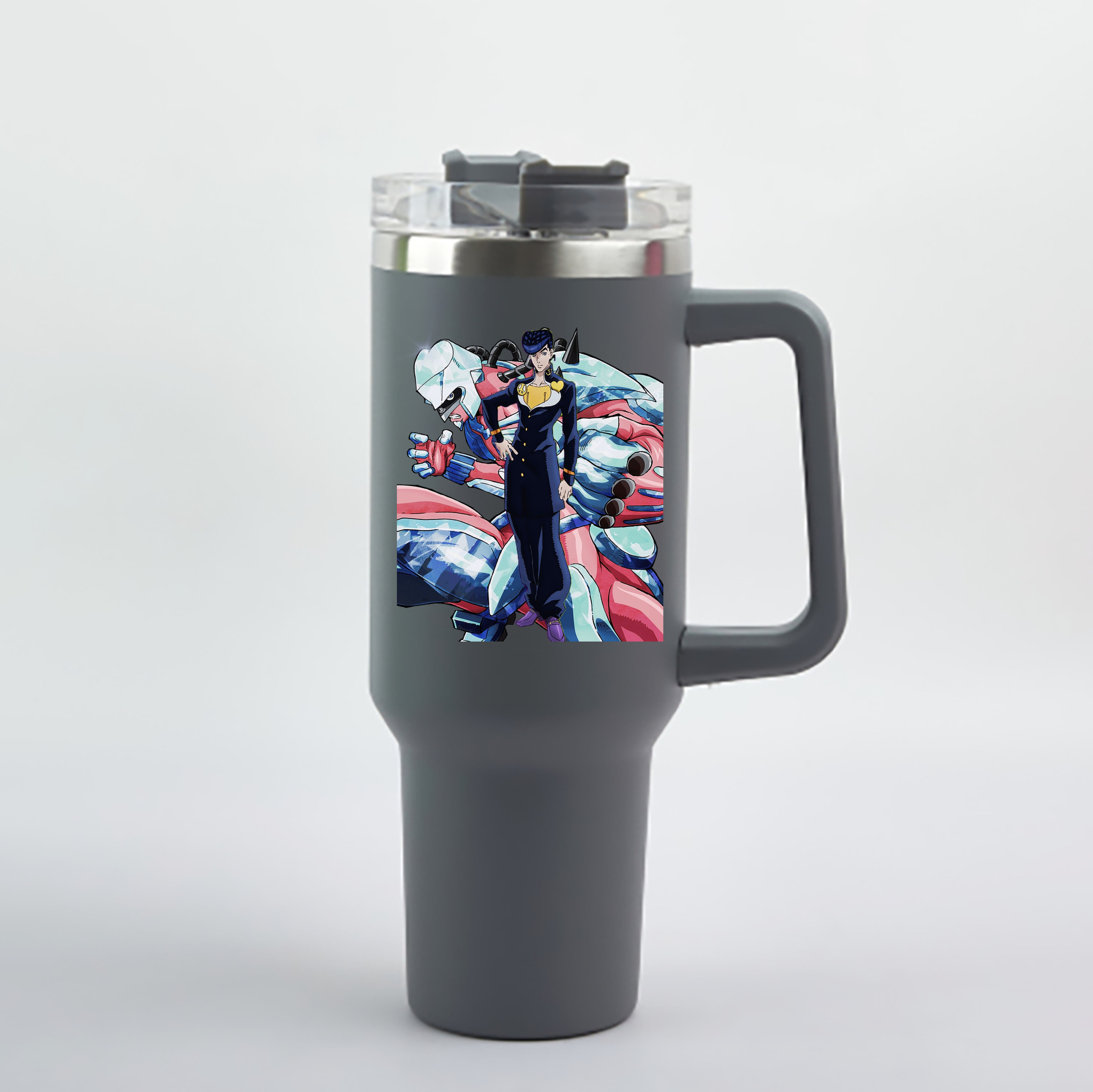 （画像用） ジョジョの奇妙な冒険 ひがしかた じょうすけ JoJo's Bizarre Adventure Higashikata Josuke 1200mL車用タンブラー - クリスタルステッカー（プラスチックストロー付き）