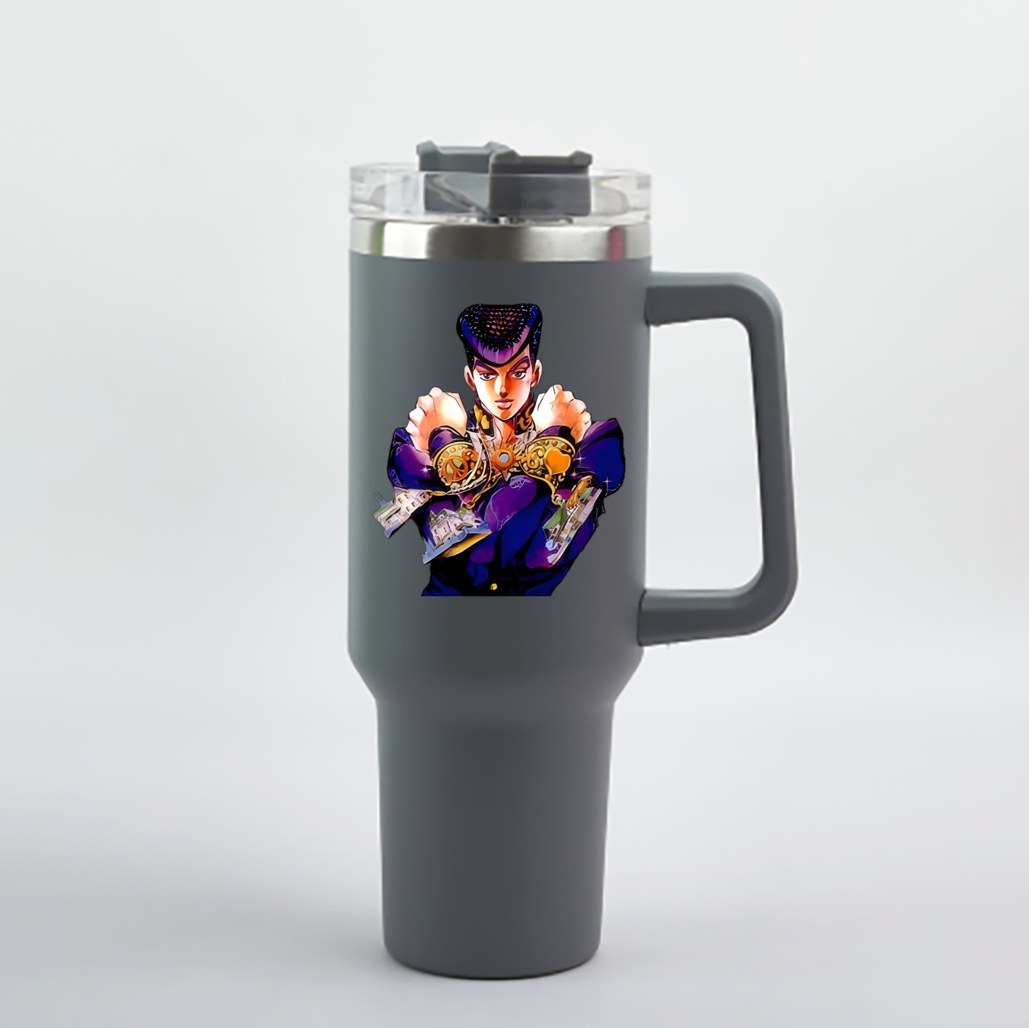 （画像用） ジョジョの奇妙な冒険 ひがしかた じょうすけ JoJo's Bizarre Adventure Higashikata Josuke 1200mL車用タンブラー - クリスタルステッカー（プラスチックストロー付き）