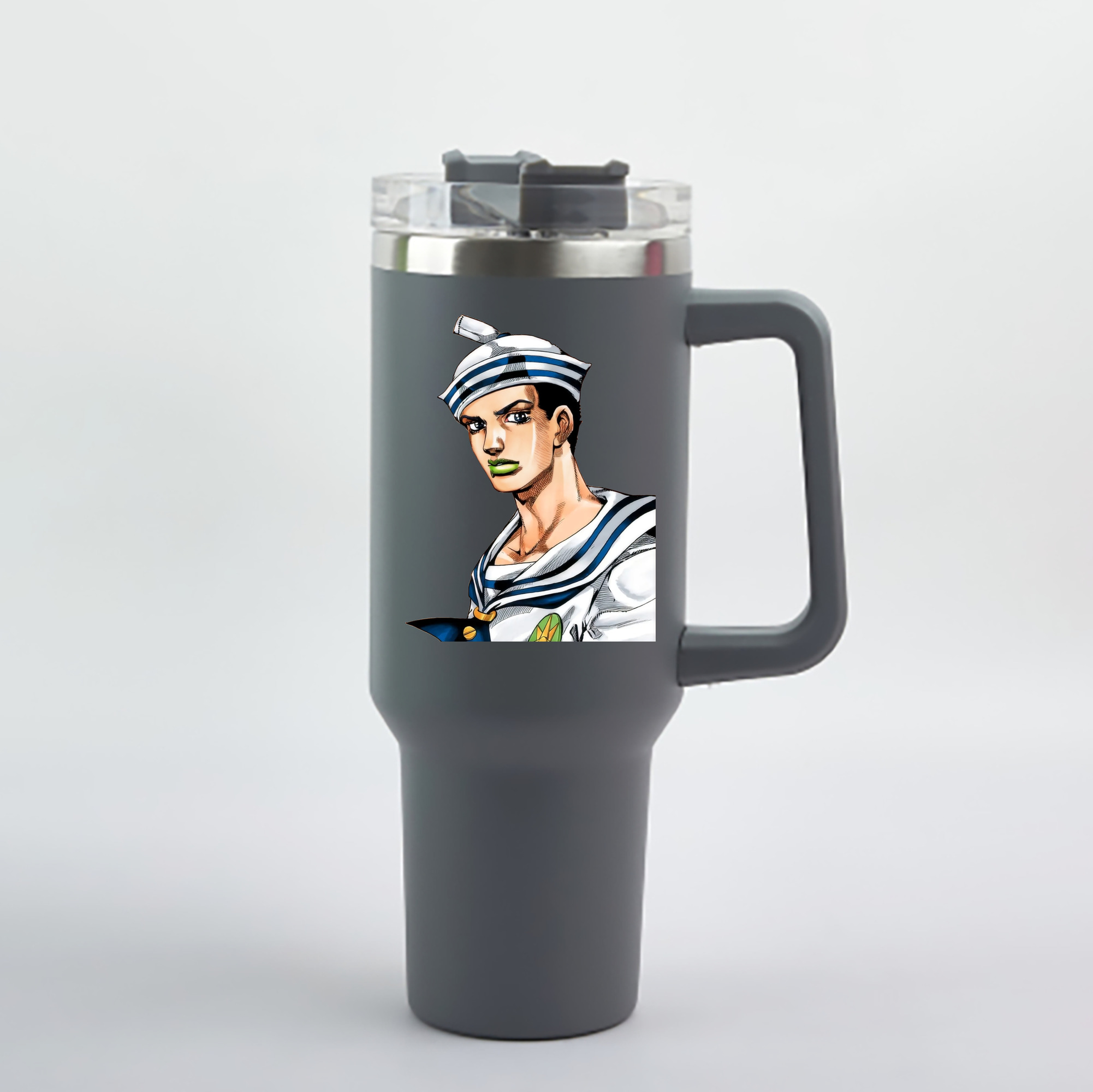 （画像用） ジョジョの奇妙な冒険 東方定助 JoJo's Bizarre Adventure Higashikata Josuke 1200mL車用タンブラー - クリスタルステッカー（プラスチックストロー付き）