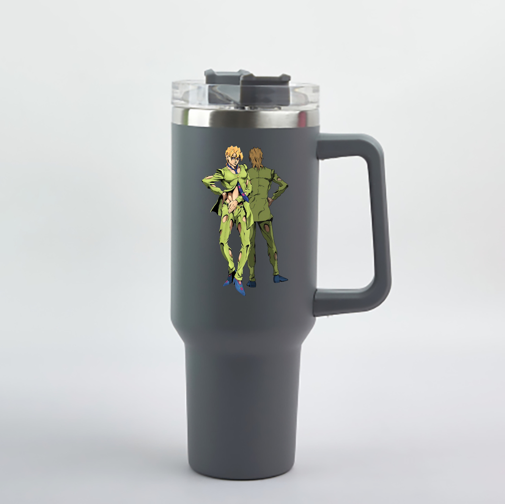 （画像用） ジョジョの奇妙な冒険 パンナコッタ?フー JoJo's Bizarre Adventure Pannacotta Fugo 1200mL車用タンブラー - クリスタルステッカー（プラスチックストロー付き）