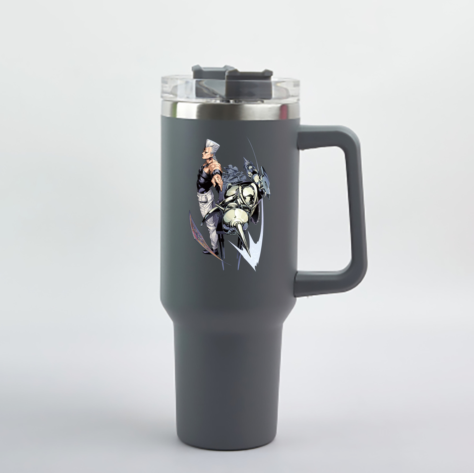 （画像用） ジョジョの奇妙な冒険 ジャン＝ピエール?ポルナレフ JoJo's Bizarre Adventure Jan Pierre Polnareff 1200mL車用タンブラー - クリスタルステッカー（プラスチックストロー付き）