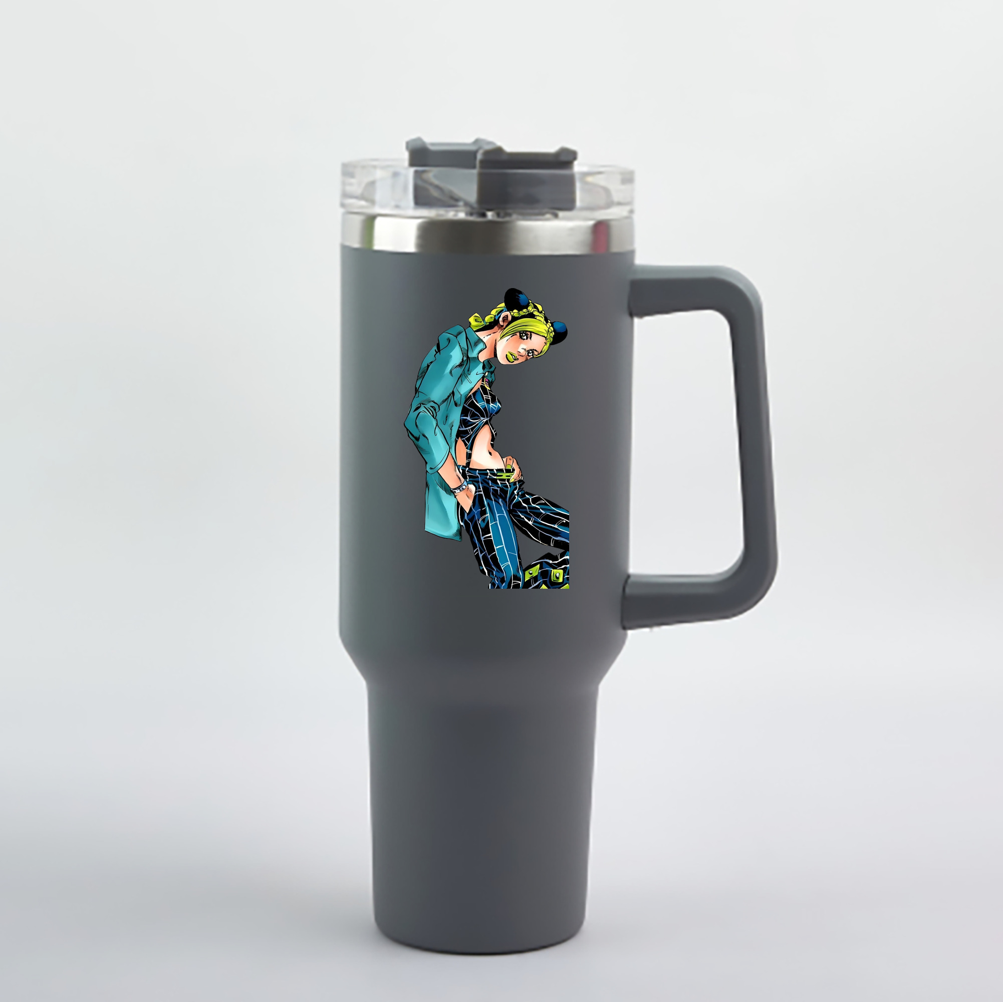 （画像用） "ジョジョの奇妙な冒険 くうじょう ジョリーン JoJo's Bizarre Adventure Jolyne Cujoh " 1200mL車用タンブラー - クリスタルステッカー（プラスチックストロー付き）