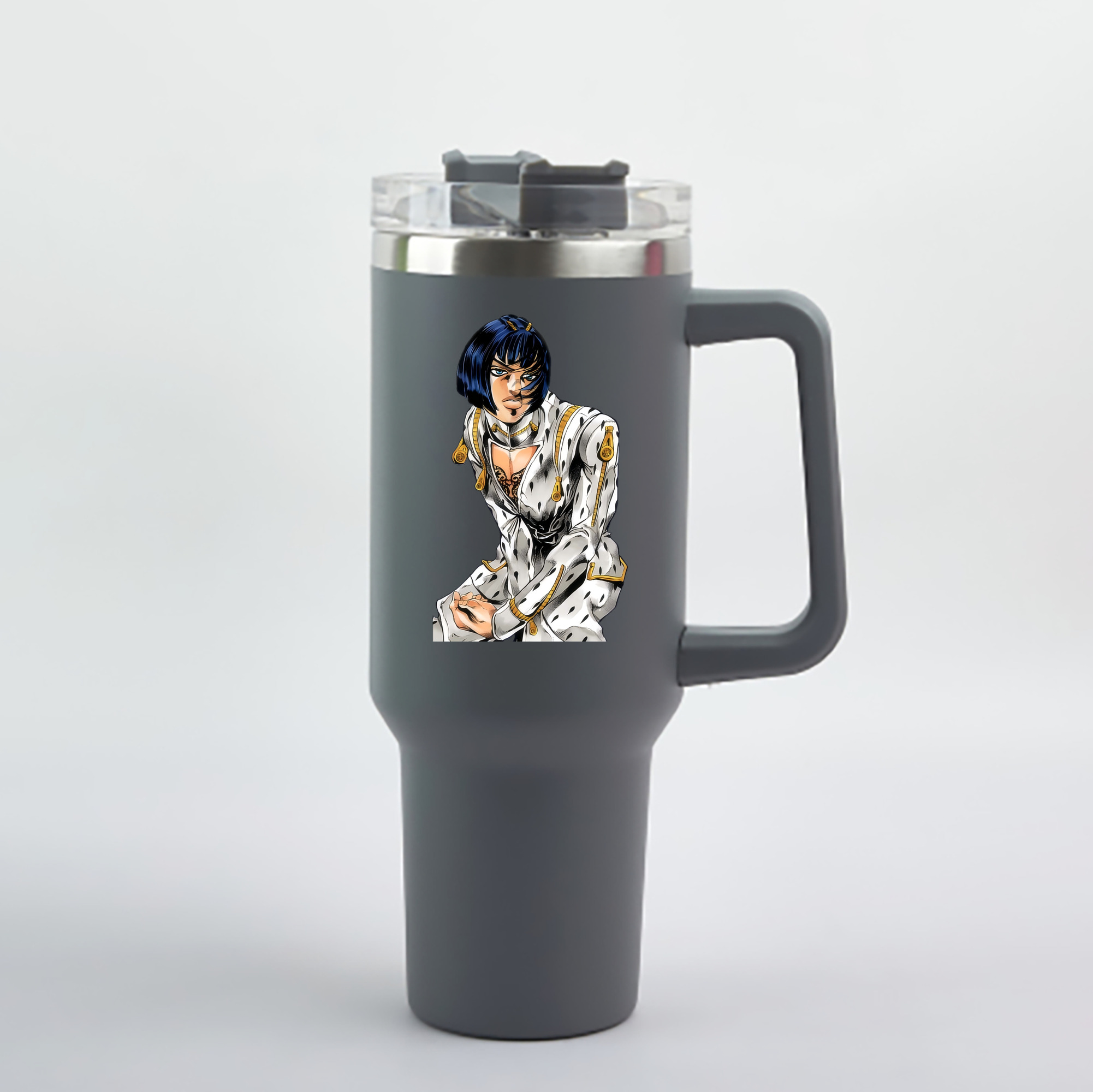 （画像用） ジョジョの奇妙な冒険 ブローノ?ブチャラティ JoJo's Bizarre Adventure Bruno Bucciarati 1200mL車用タンブラー - クリスタルステッカー（プラスチックストロー付き）