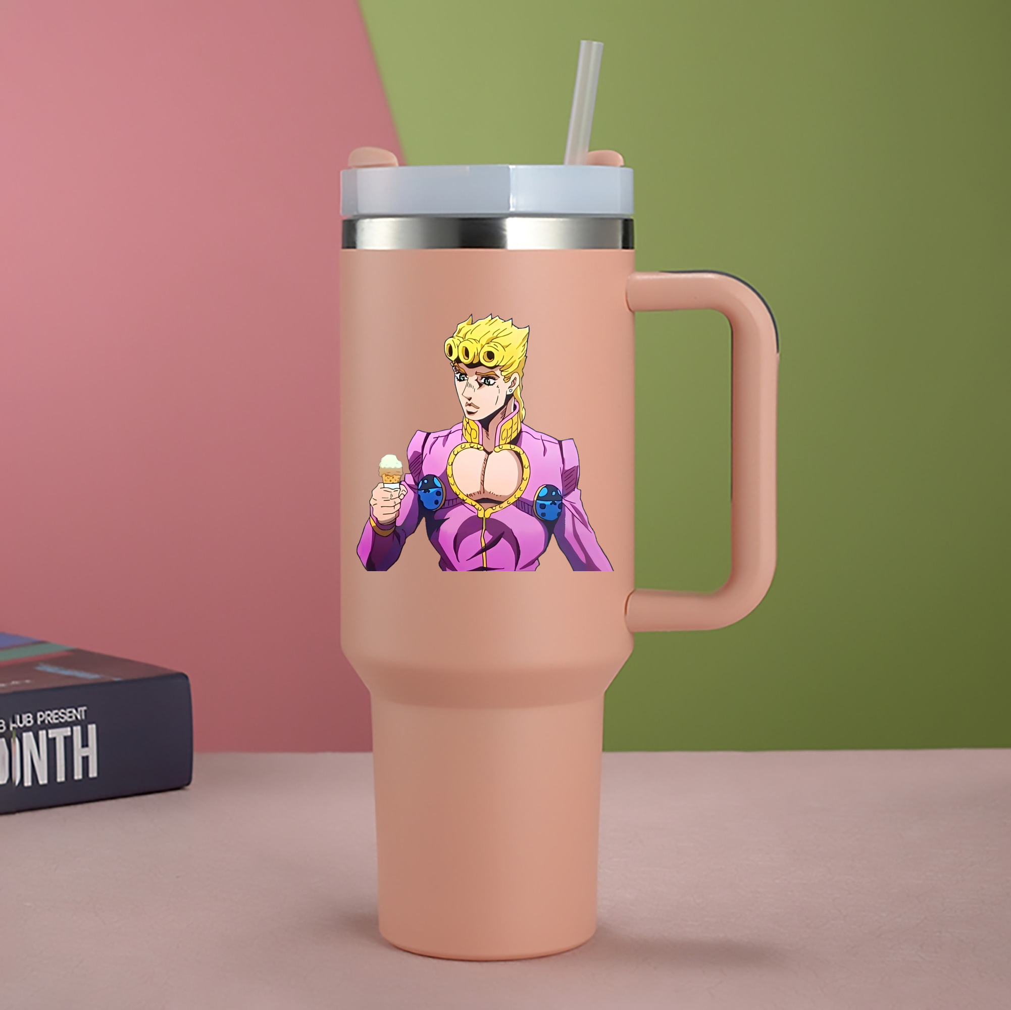 （画像用） ジョジョの奇妙な冒険 ジョルノ?ジョバァーナ JoJo's Bizarre Adventure Giorno Giovanna 1200mL車用タンブラー - クリスタルステッカー（プラスチックストロー付き）