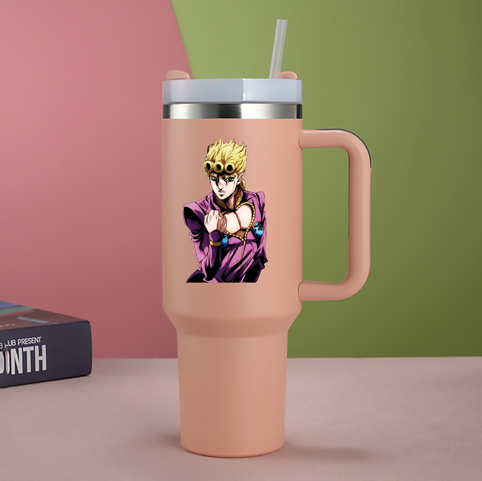 （画像用） ジョジョの奇妙な冒険 ジョルノ?ジョバァーナ JoJo's Bizarre Adventure Giorno Giovanna 1200mL車用タンブラー - クリスタルステッカー（プラスチックストロー付き）