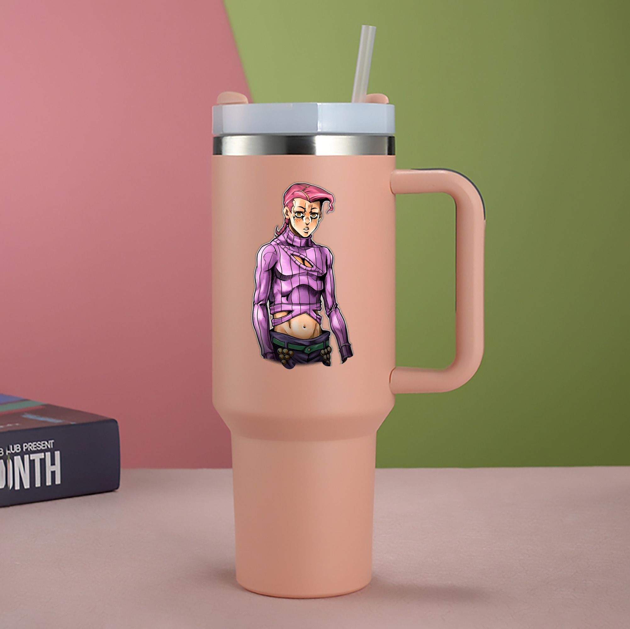 （画像用） ジョジョの奇妙な冒険 ビネガー?ドッピオ JoJo's Bizarre Adventure Vinegar Doppio 1200mL車用タンブラー - クリスタルステッカー（プラスチックストロー付き）
