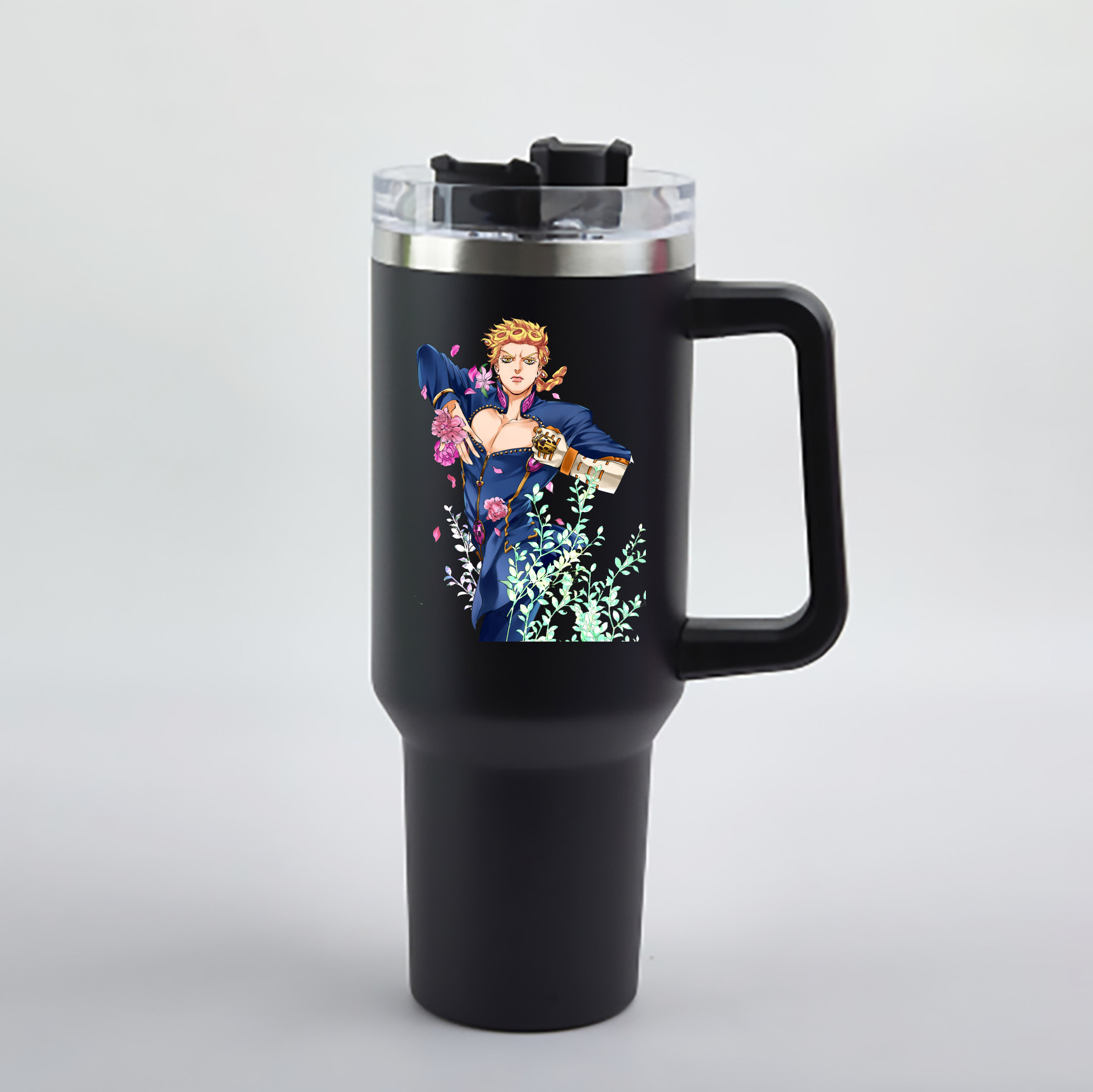（画像用） ジョジョの奇妙な冒険 ジョルノ?ジョバァーナ JoJo's Bizarre Adventure Giorno Giovanna 1200mL車用タンブラー - クリスタルステッカー（プラスチックストロー付き）