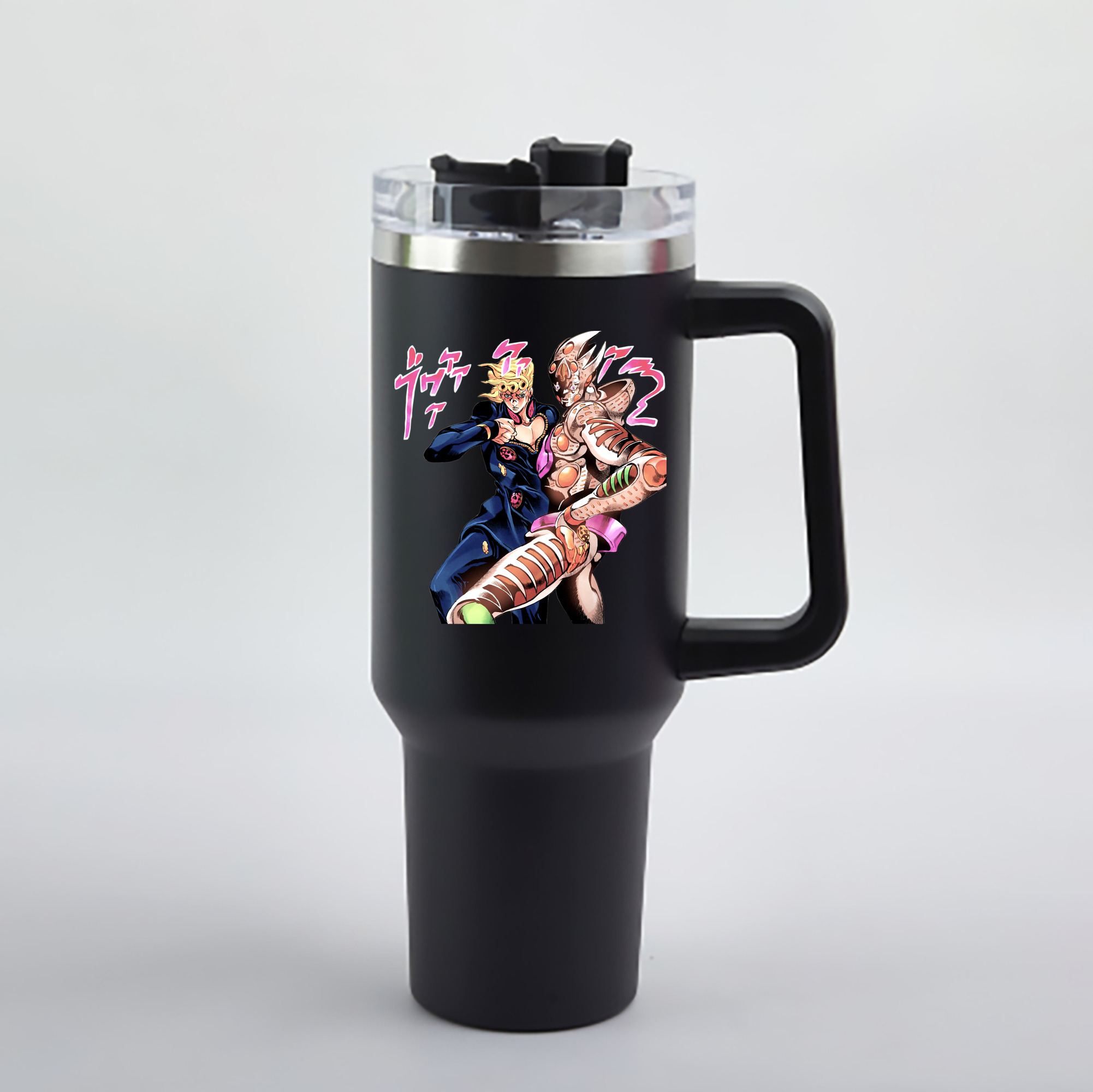 （画像用） ジョジョの奇妙な冒険 ジョルノ?ジョバァーナ JoJo's Bizarre Adventure Giorno Giovanna 1200mL車用タンブラー - クリスタルステッカー（プラスチックストロー付き）