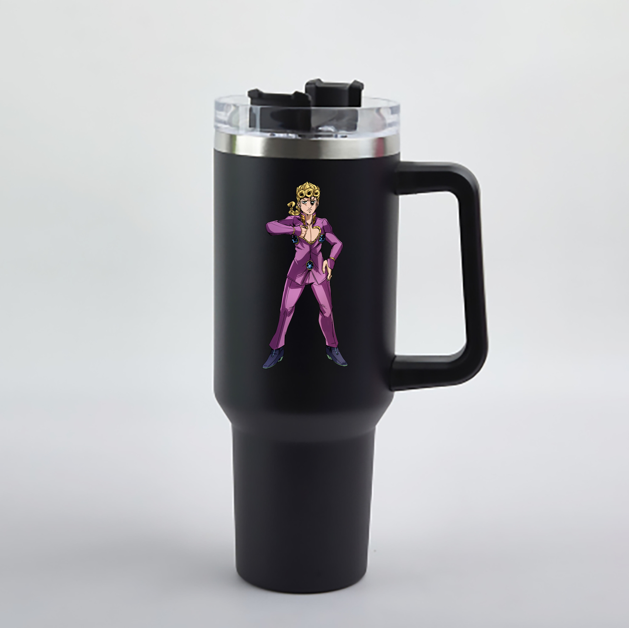 （画像用） ジョジョの奇妙な冒険 ジョルノ?ジョバァーナ JoJo's Bizarre Adventure Giorno Giovanna 1200mL車用タンブラー - クリスタルステッカー（プラスチックストロー付き）