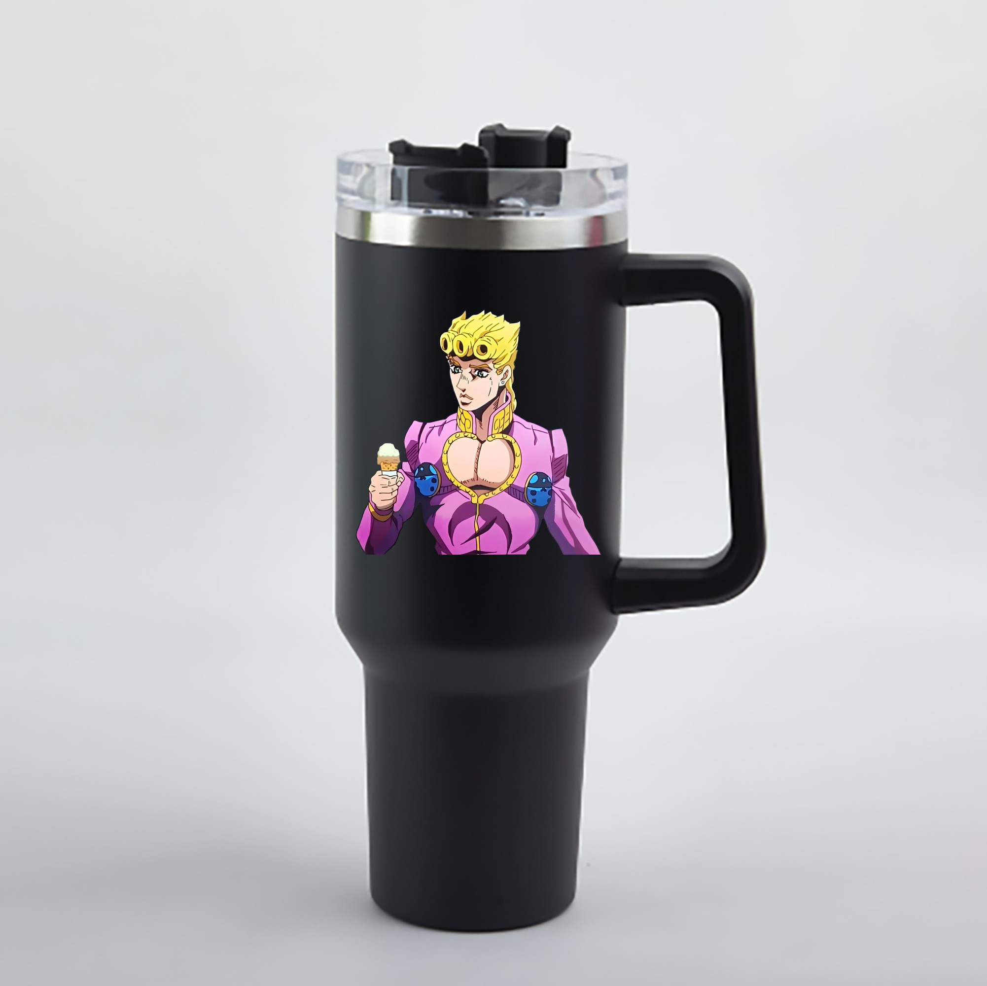 （画像用） ジョジョの奇妙な冒険 ジョルノ?ジョバァーナ JoJo's Bizarre Adventure Giorno Giovanna 1200mL車用タンブラー - クリスタルステッカー（プラスチックストロー付き）