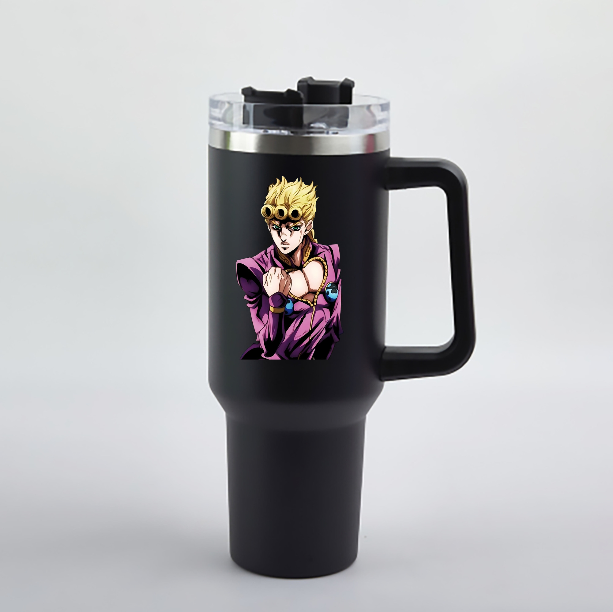 （画像用） ジョジョの奇妙な冒険 ジョルノ?ジョバァーナ JoJo's Bizarre Adventure Giorno Giovanna 1200mL車用タンブラー - クリスタルステッカー（プラスチックストロー付き）