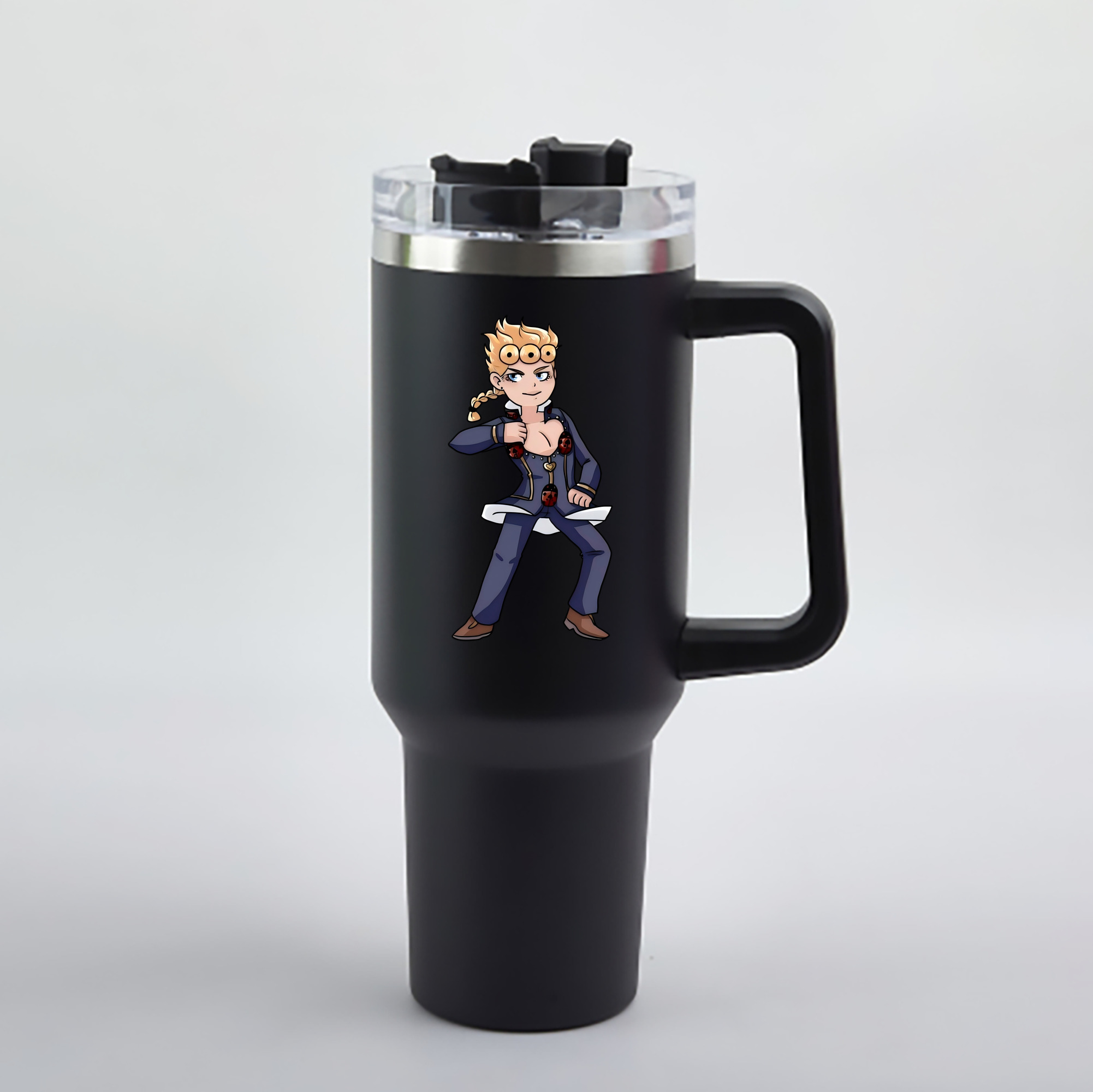 （画像用） ジョジョの奇妙な冒険 ジョルノ?ジョバァーナ JoJo's Bizarre Adventure Giorno Giovanna 1200mL車用タンブラー - クリスタルステッカー（プラスチックストロー付き）