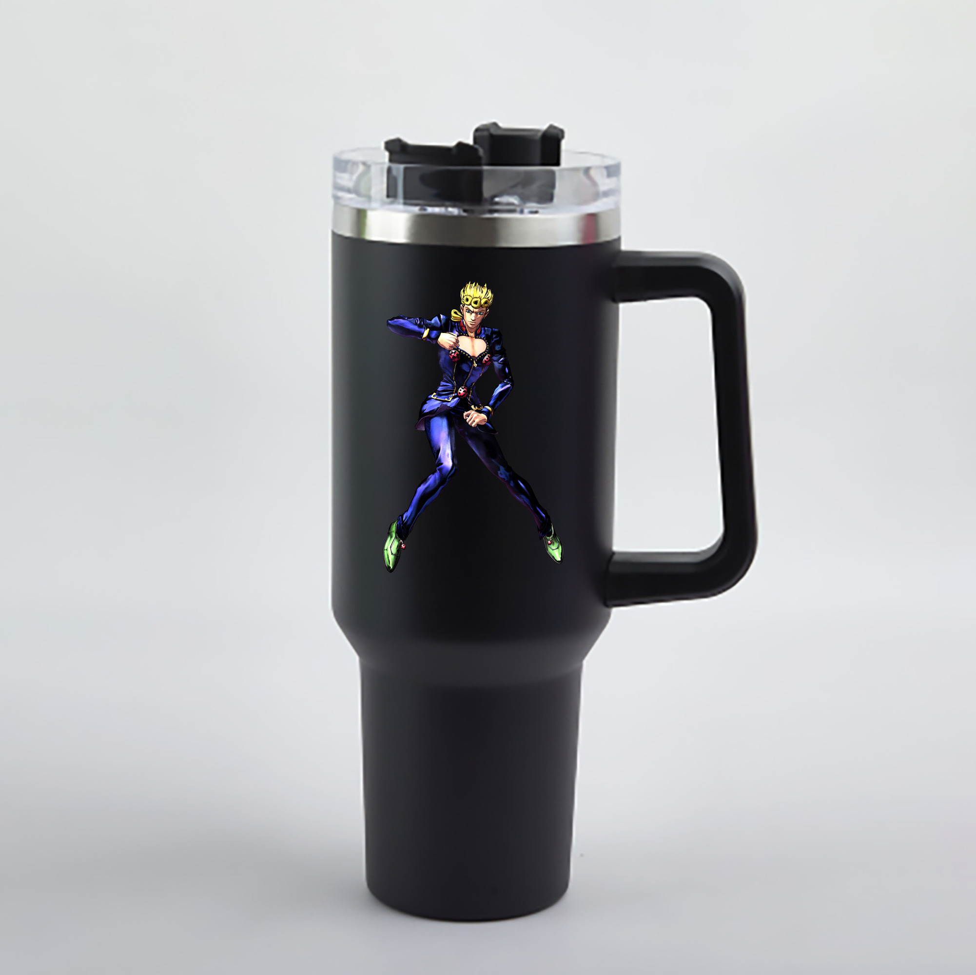 （画像用） ジョジョの奇妙な冒険 ジョルノ?ジョバァーナ JoJo's Bizarre Adventure Giorno Giovanna 1200mL車用タンブラー - クリスタルステッカー（プラスチックストロー付き）