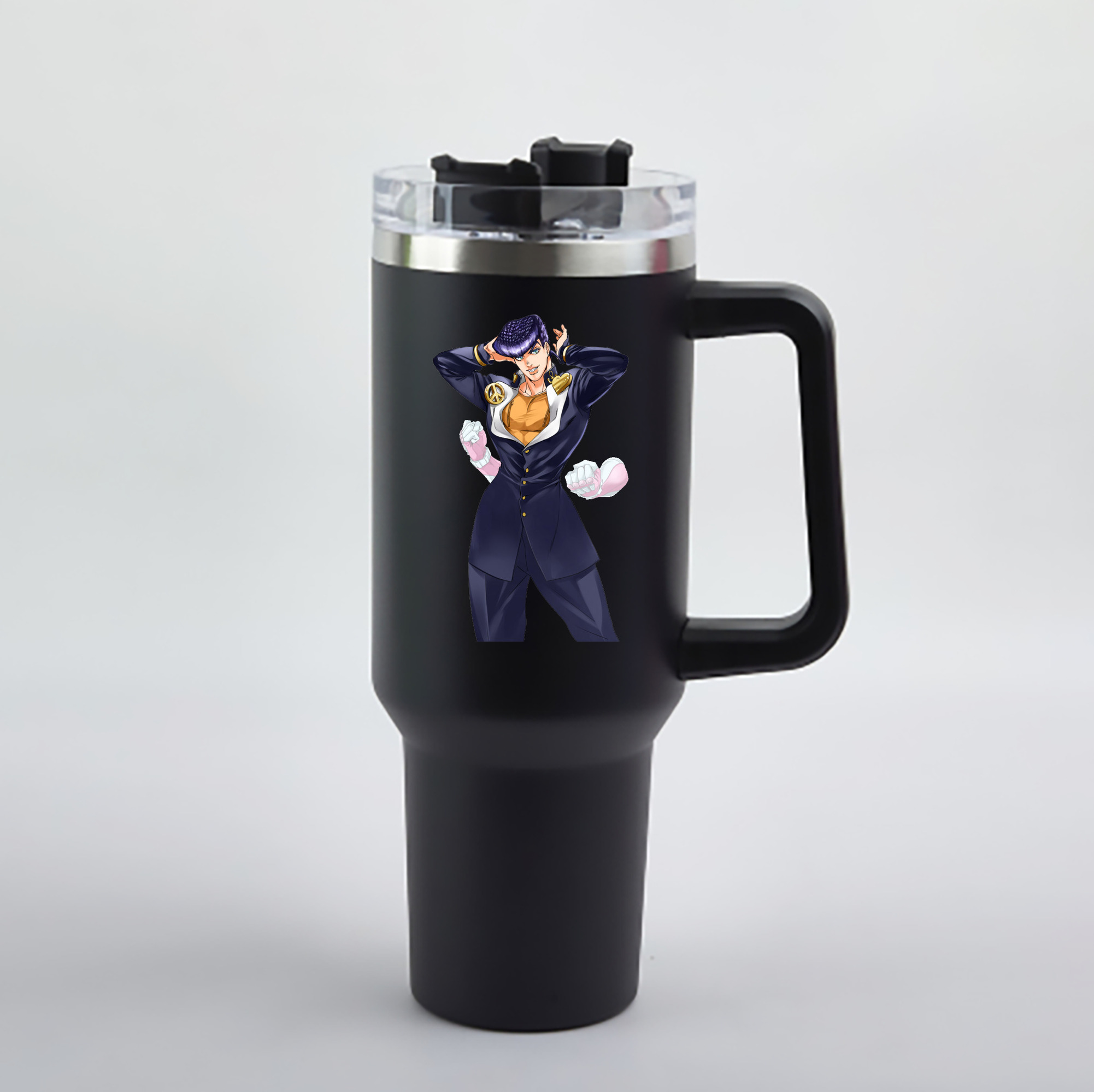 （画像用） ジョジョの奇妙な冒険 ひがしかた じょうすけ JoJo's Bizarre Adventure Higashikata Josuke 1200mL車用タンブラー - クリスタルステッカー（プラスチックストロー付き）
