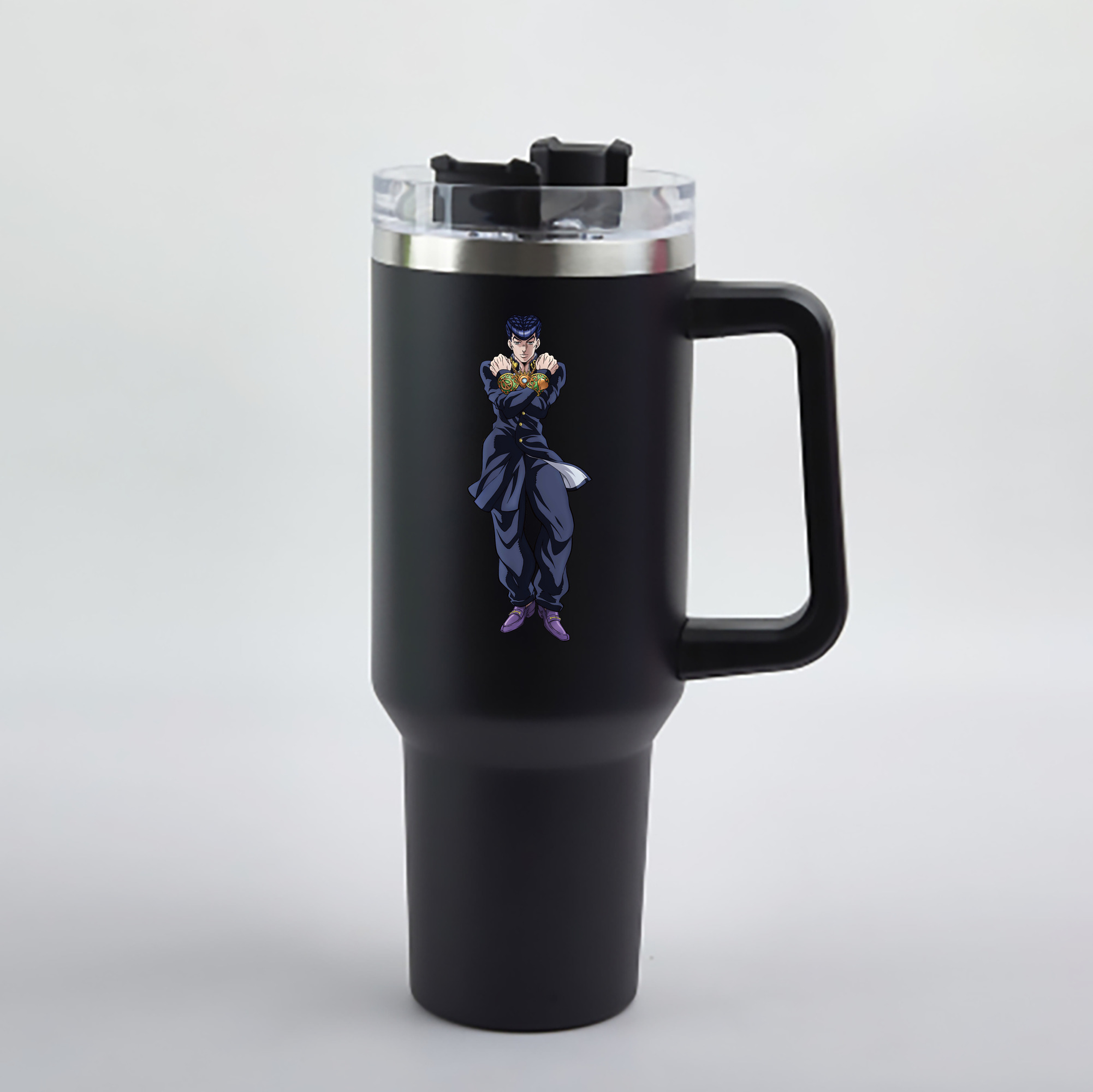 （画像用） ジョジョの奇妙な冒険 ひがしかた じょうすけ JoJo's Bizarre Adventure Higashikata Josuke 1200mL車用タンブラー - クリスタルステッカー（プラスチックストロー付き）
